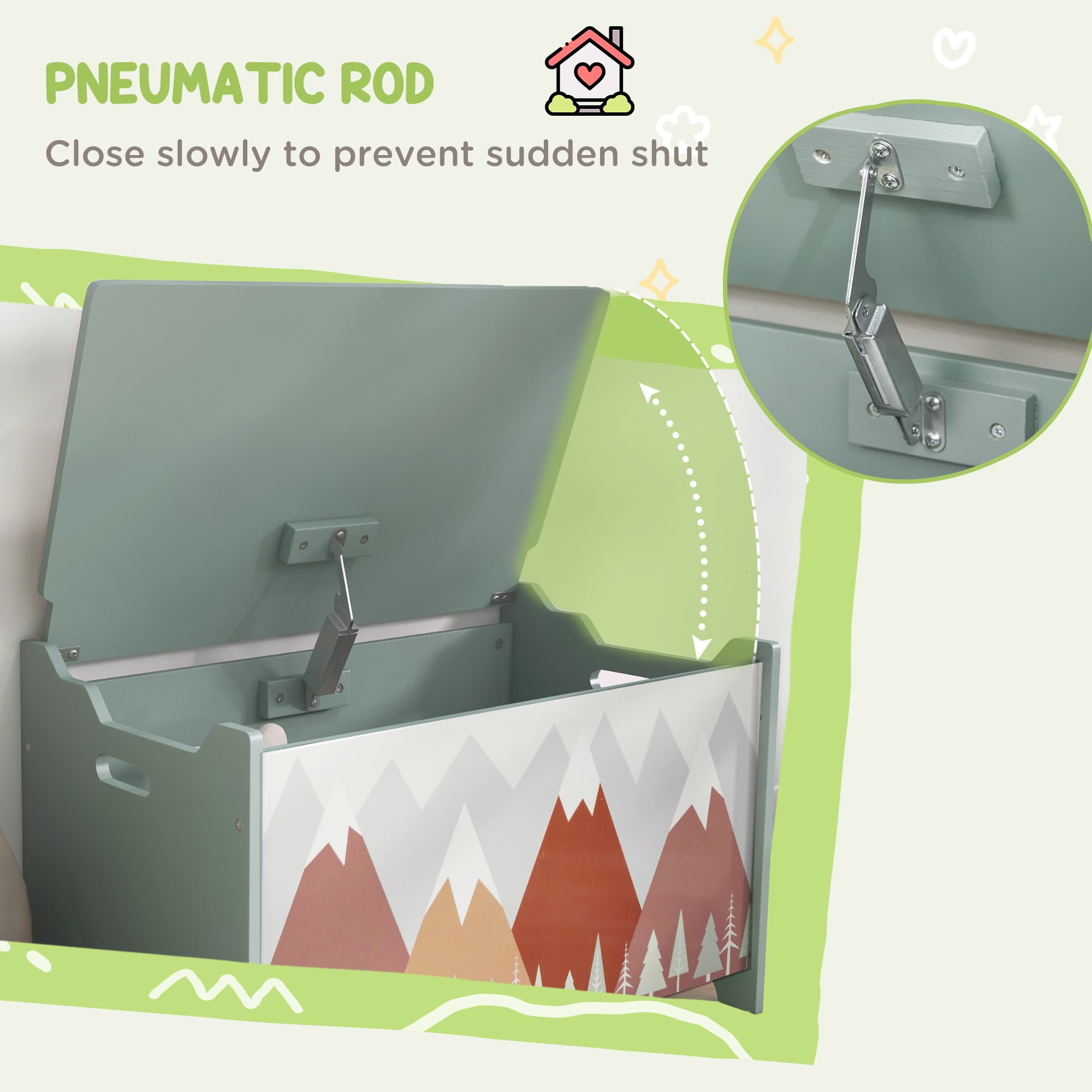 Green Kids Toy Chest with Soft-Close Safety Hinge - image 4