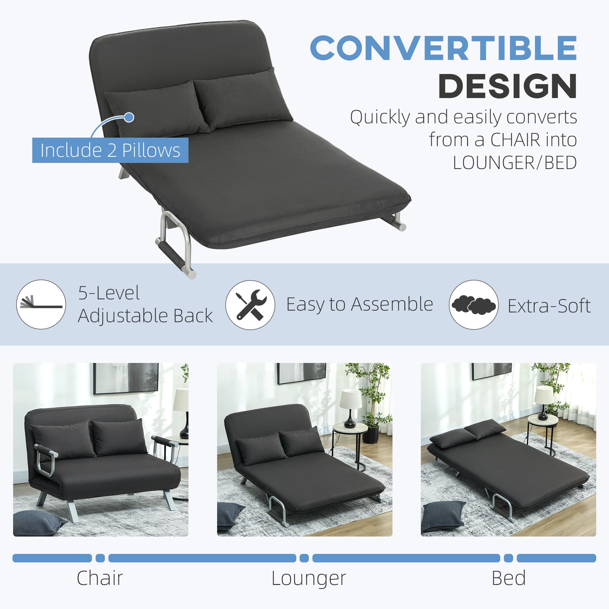 Transform Your Space with this Charcoal Grey Click-Clack Sofa Bed - image 4