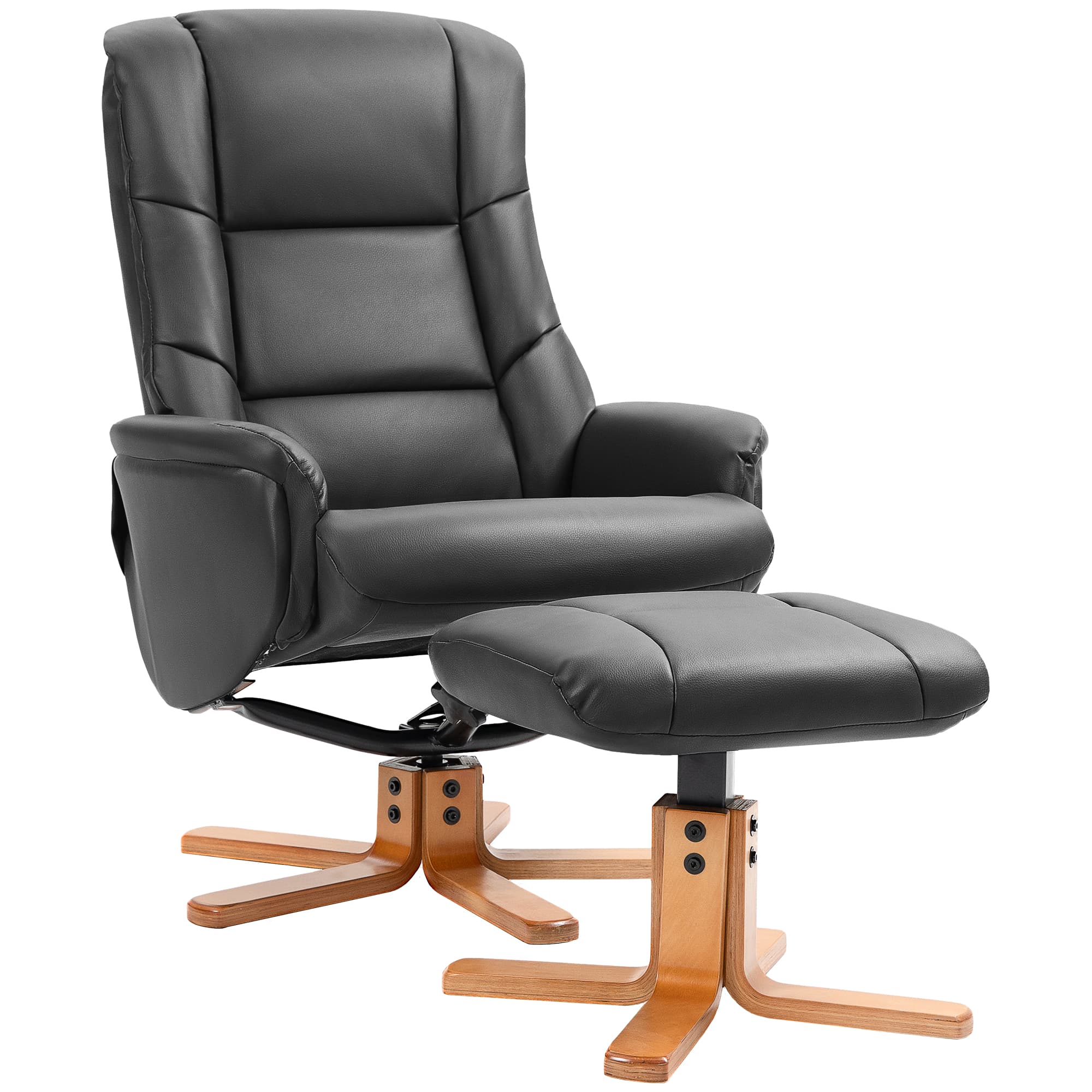 Black PU Leather Rocking Recliner Chair with Matching Footstool