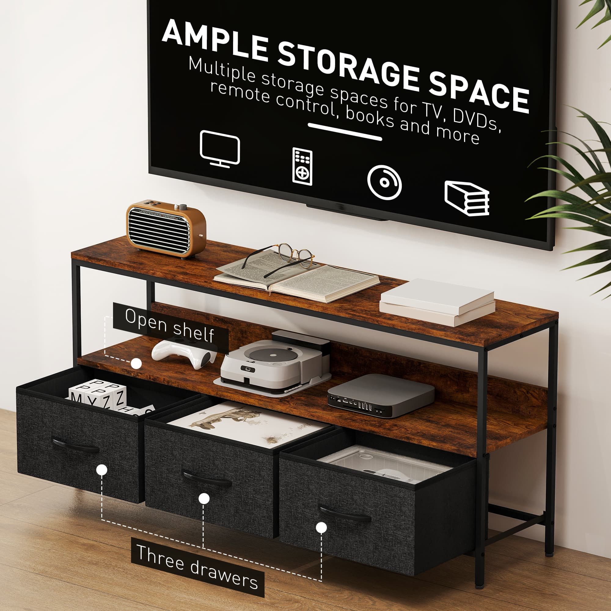 Rustic Brown TV Stand with Intelligent Foldable Storage - image 1