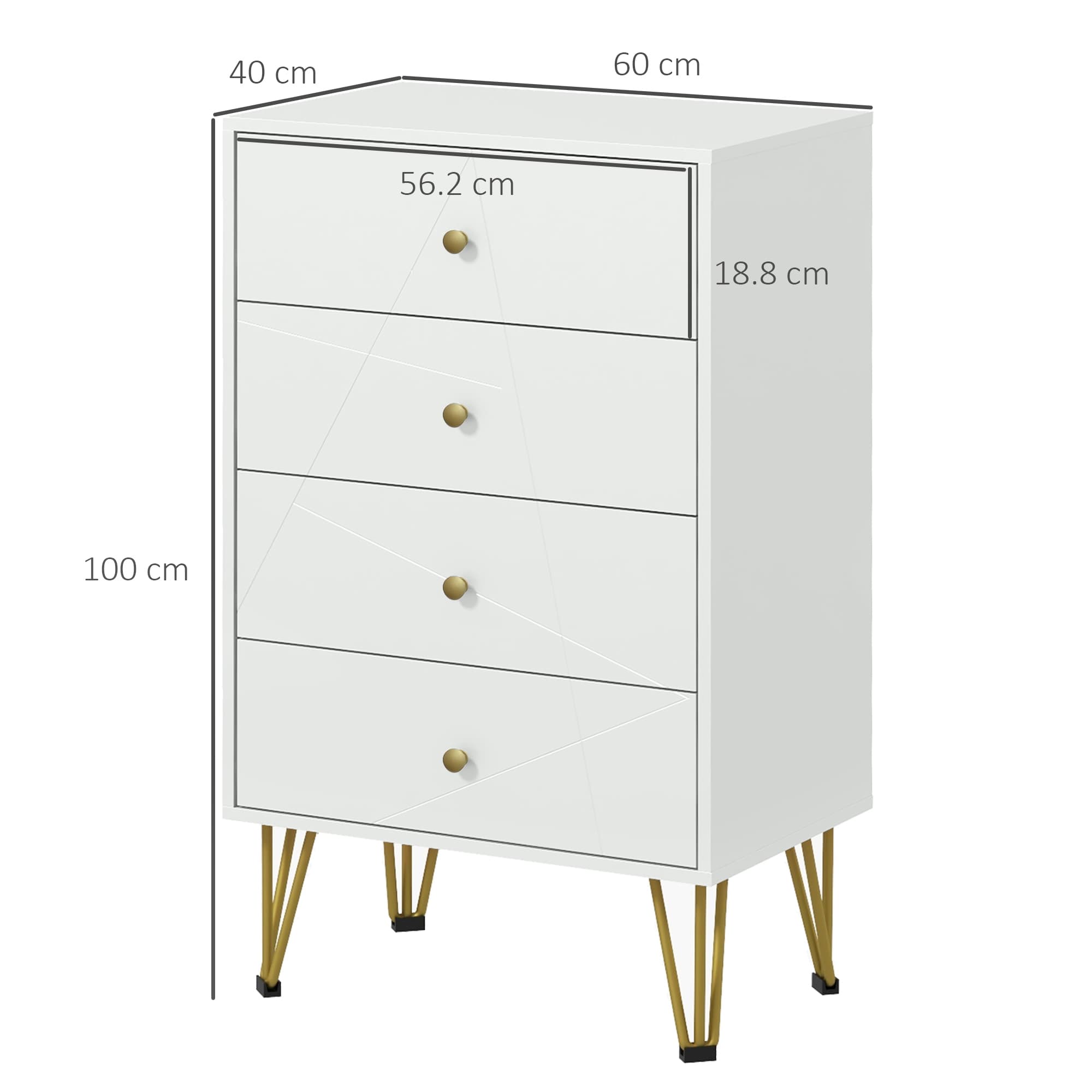Modern White 4-Drawer Chest with Gold Hairpin Legs - image 1