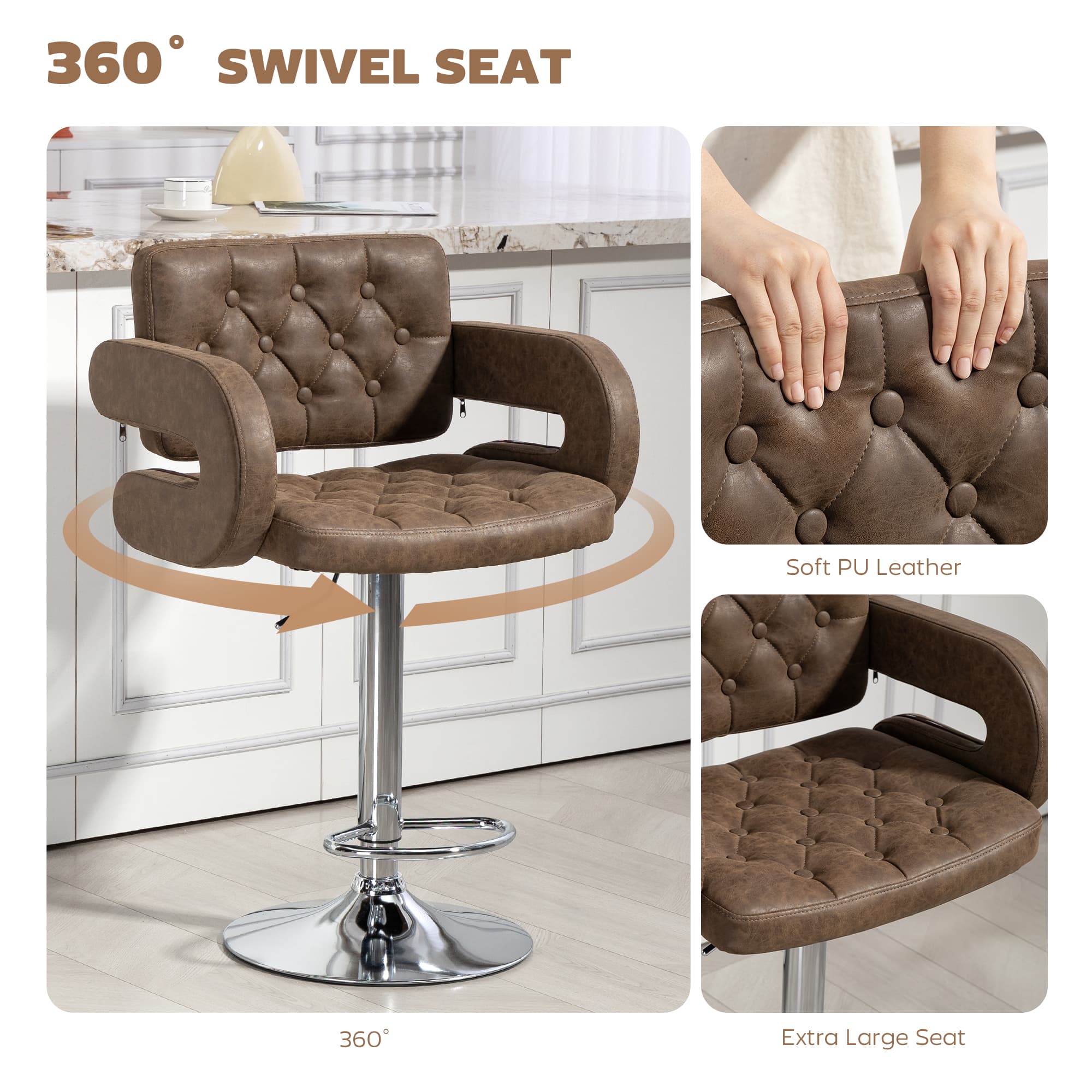 Effortless Comfort: Adjustable Coffee PU Leather Bar Stool - image 4