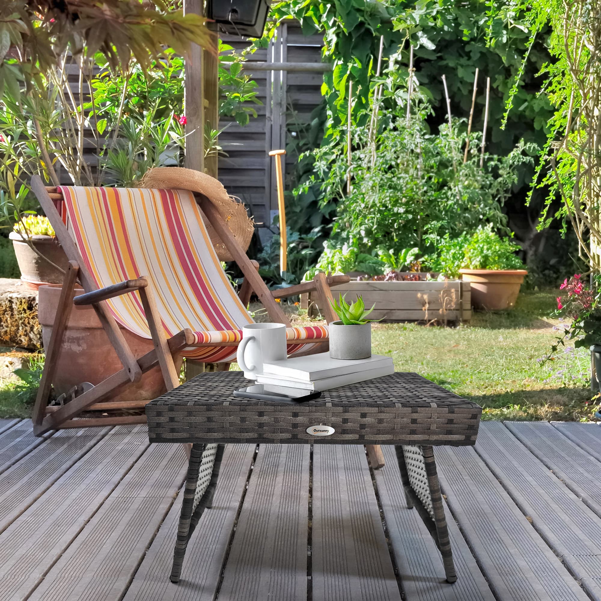 Foldable Rattan Garden Side Table in Mixed Grey for Patio and Balcony - image 7