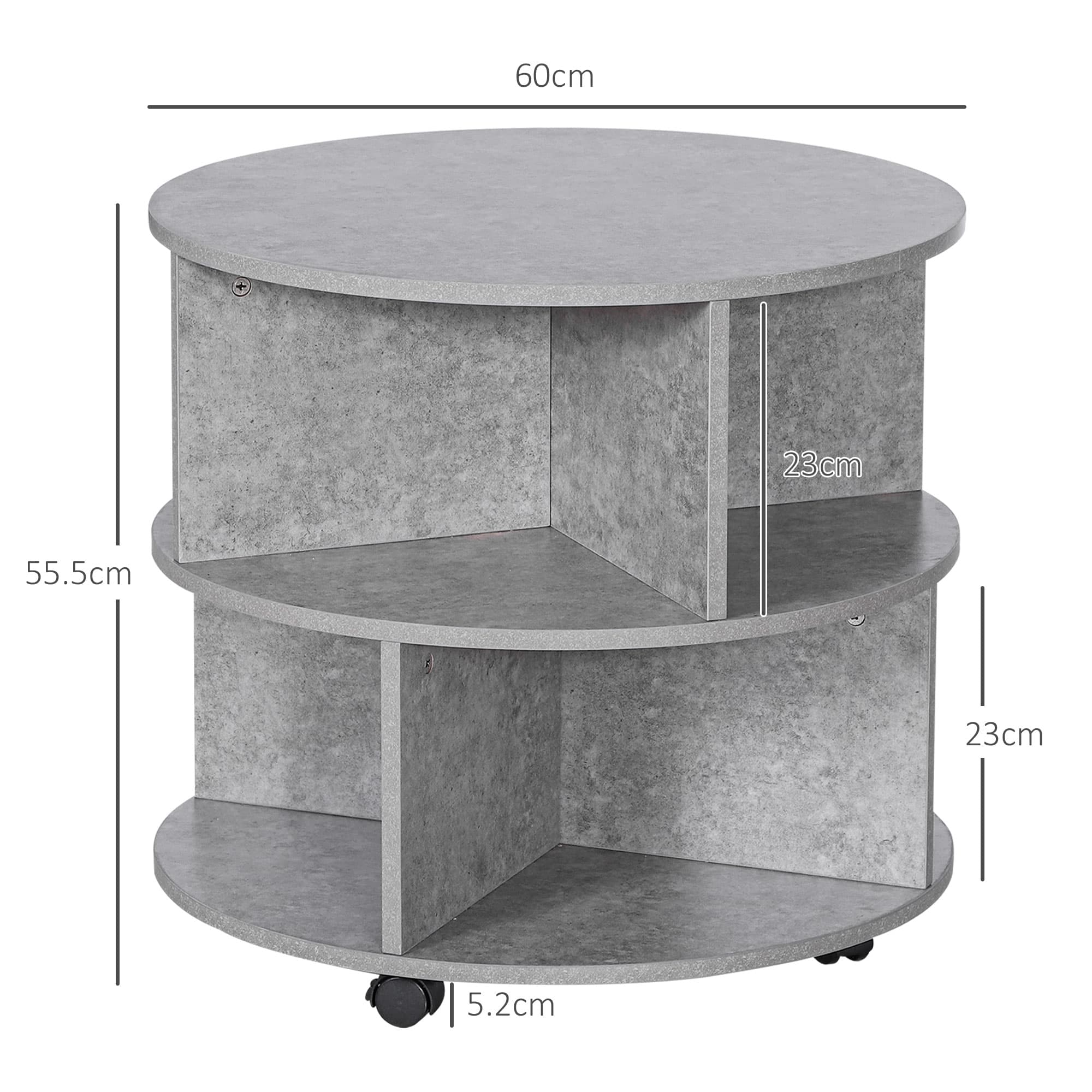 Round Side Table with Wheels and Divided Lower Shelf — Cement - image 6