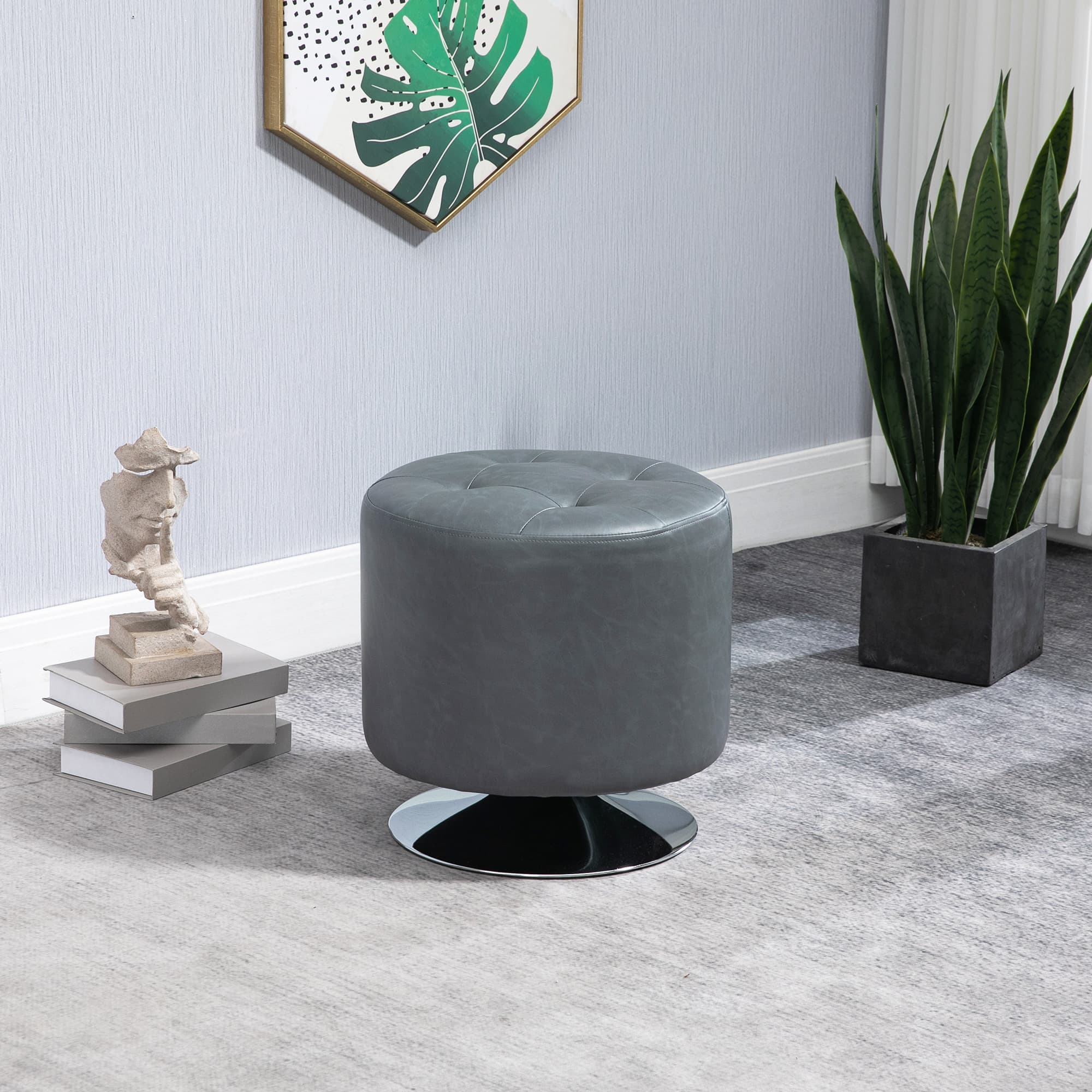 Premium Grey PU Leather Swivel Footstool for Effortless Comfort - image 2
