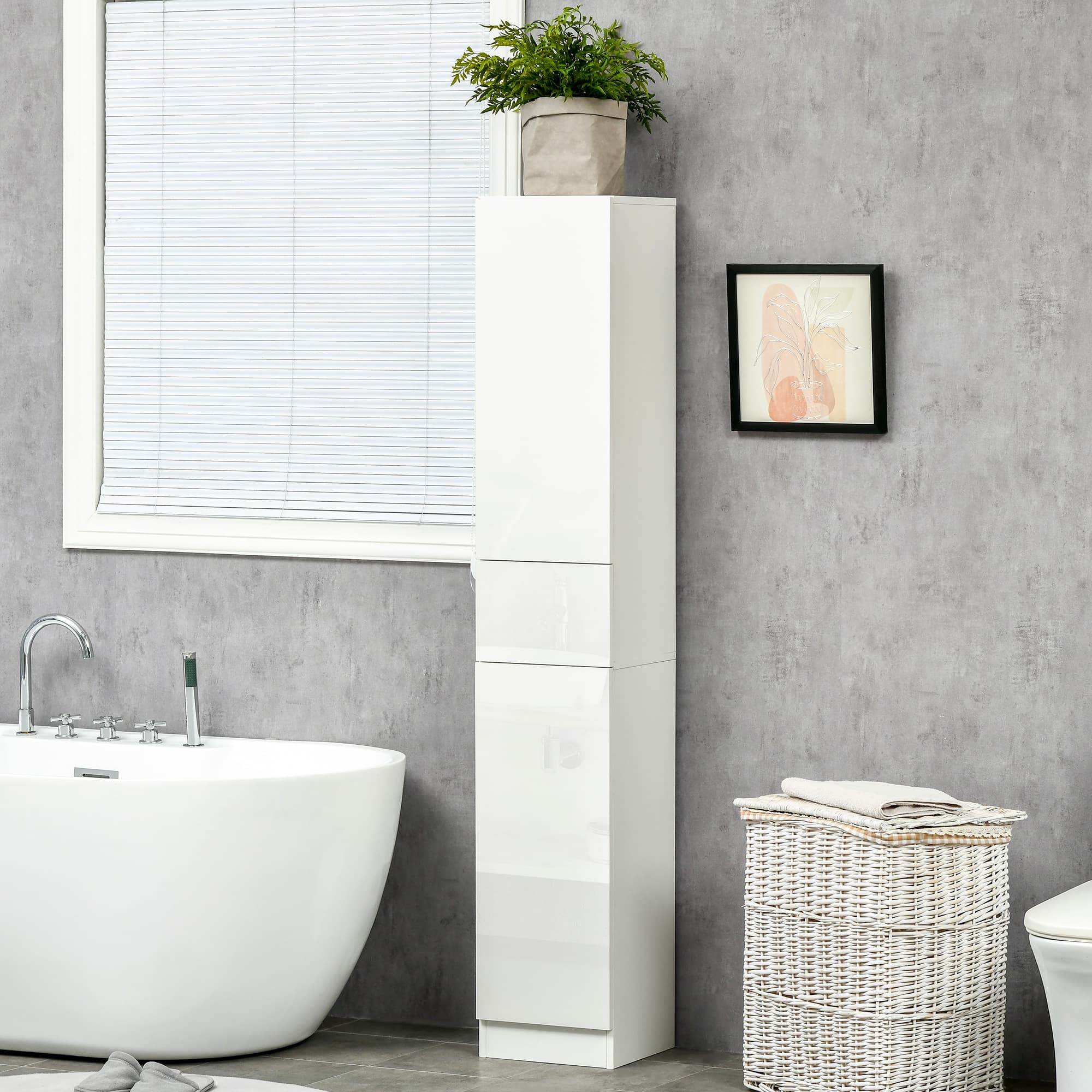 Kleankin Tall White High Gloss Bathroom Storage Cabinet - image 5