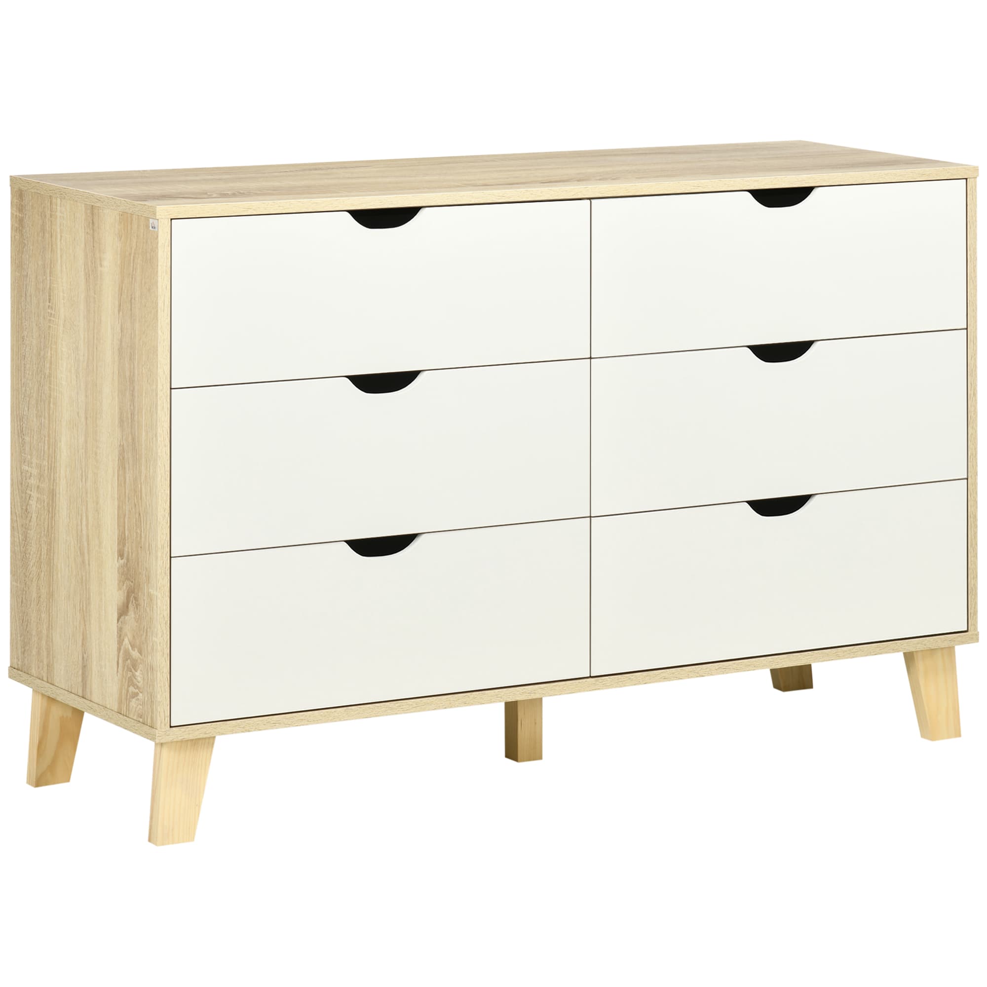 Wide 6-Drawer Chest of Drawers for Effortless Storage - White  Light Brown