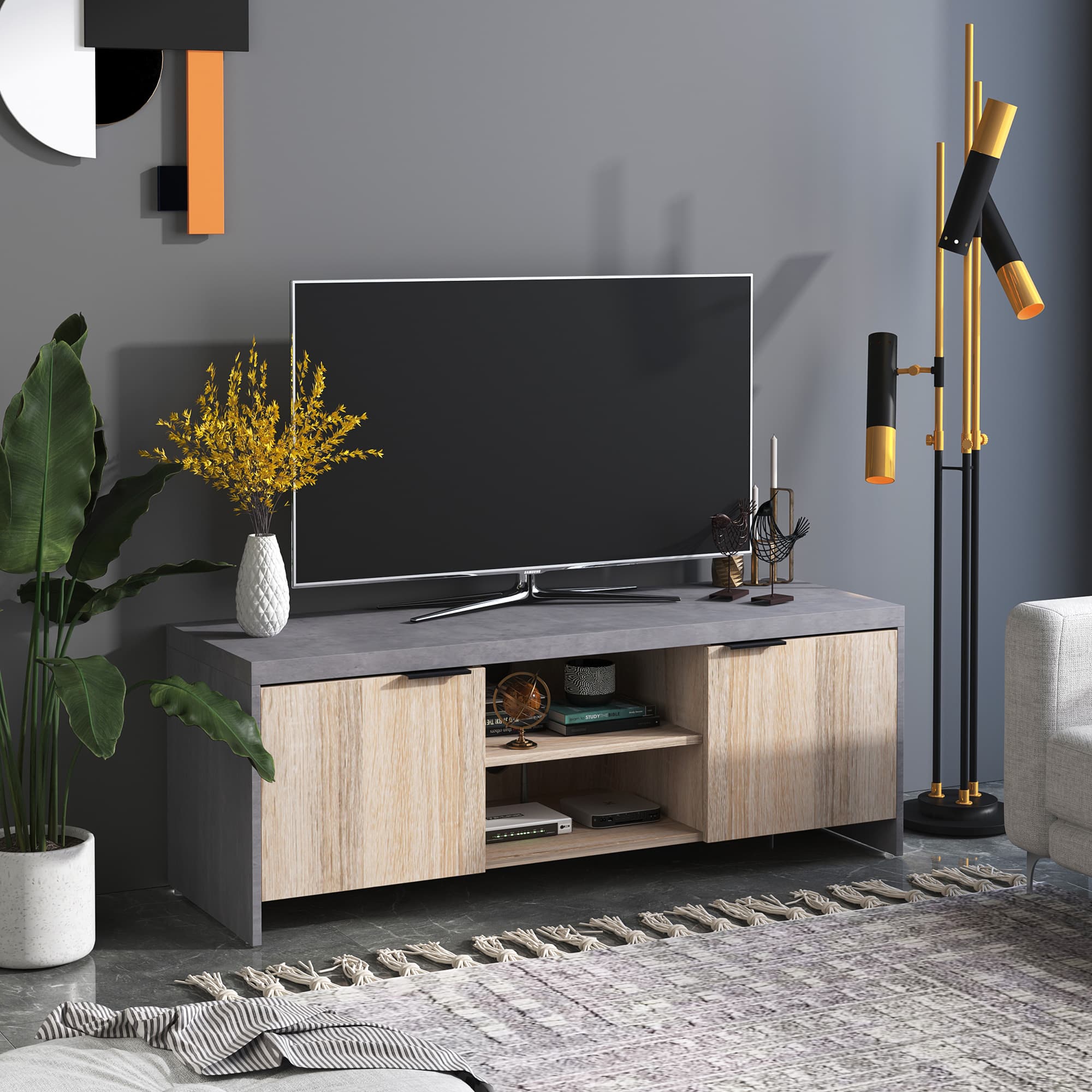 Modern Grey TV Unit with Storage for 55-Inch Screens - image 2