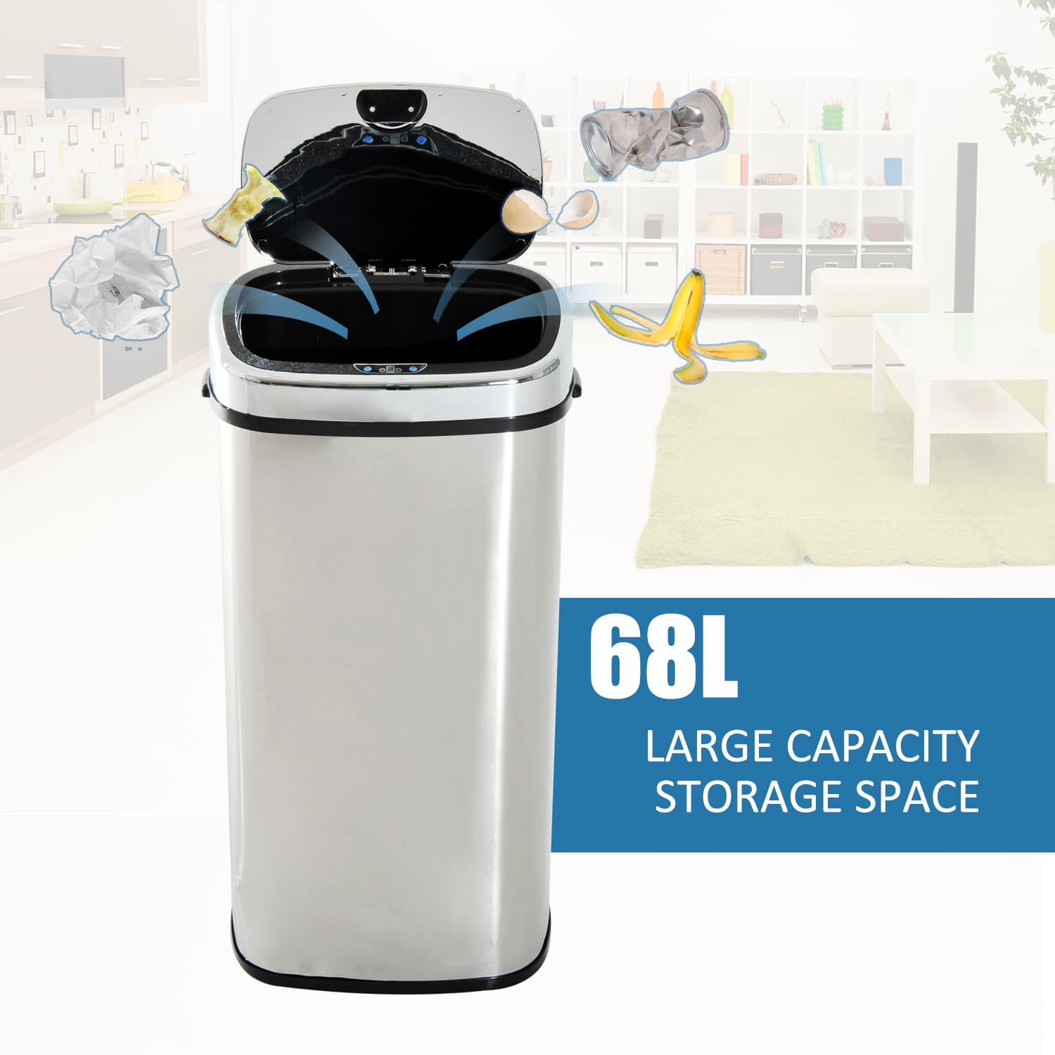 Effortless 68L Touchless Stainless Steel Kitchen Bin - image 2