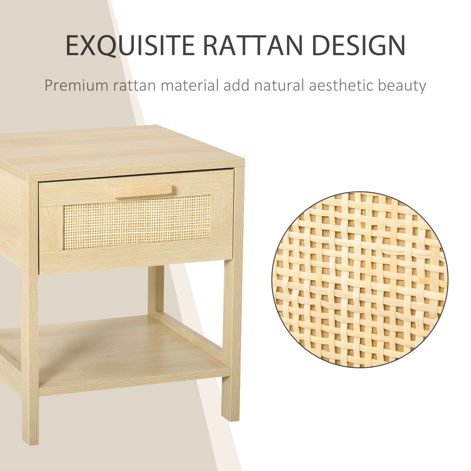 A natural rattan bedside table with drawer and storage shelf - image 6