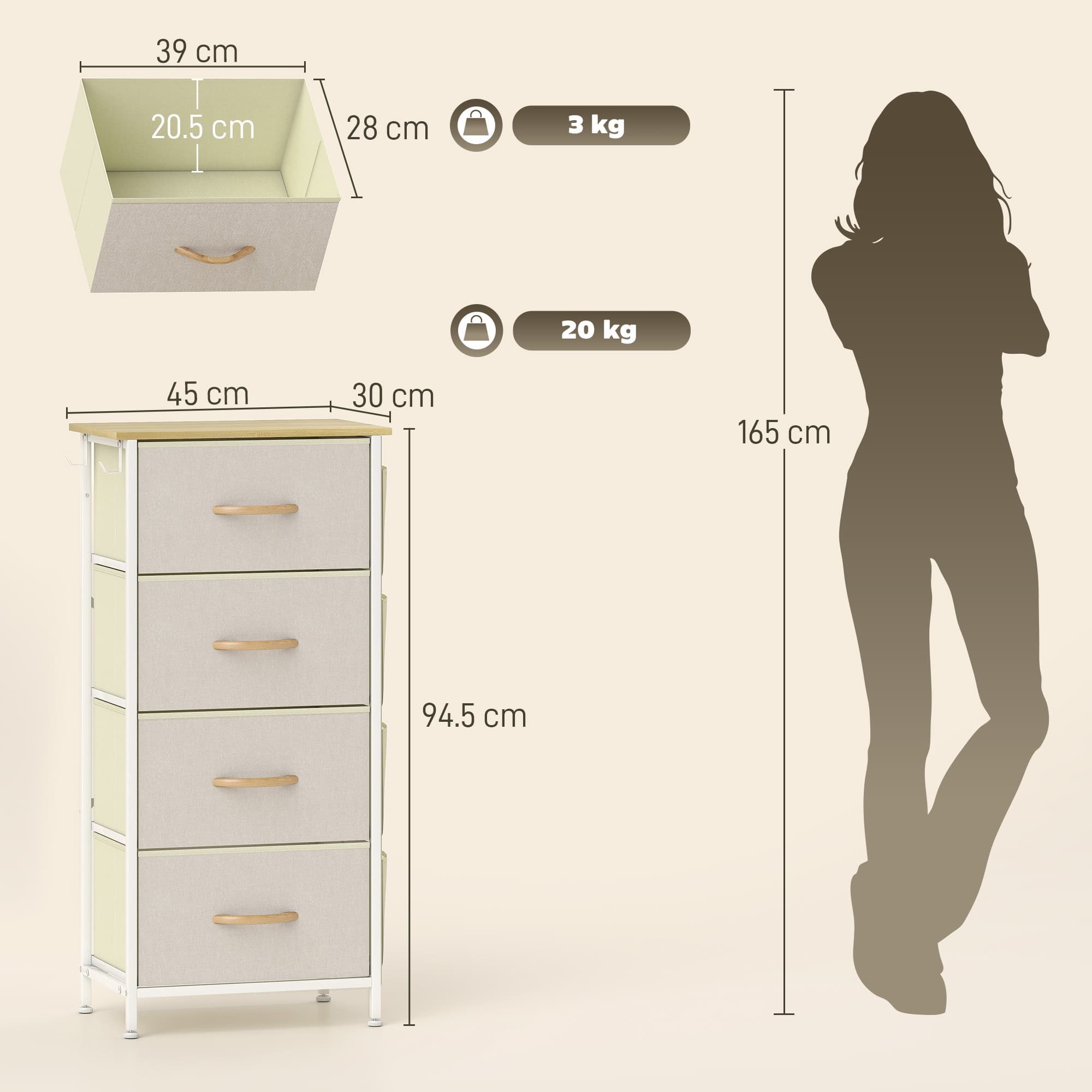 Beige Fabric Storage Chest with Four Drawers - image 9