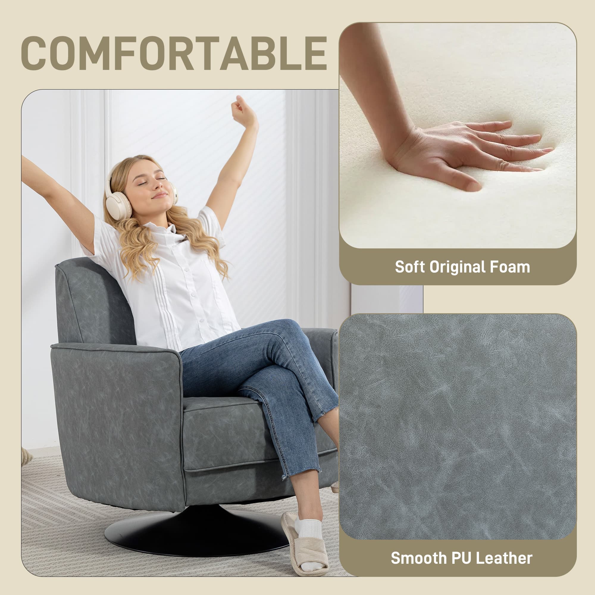 Transform Your Space with the Grey PU Leather Swivel Chair - image 1