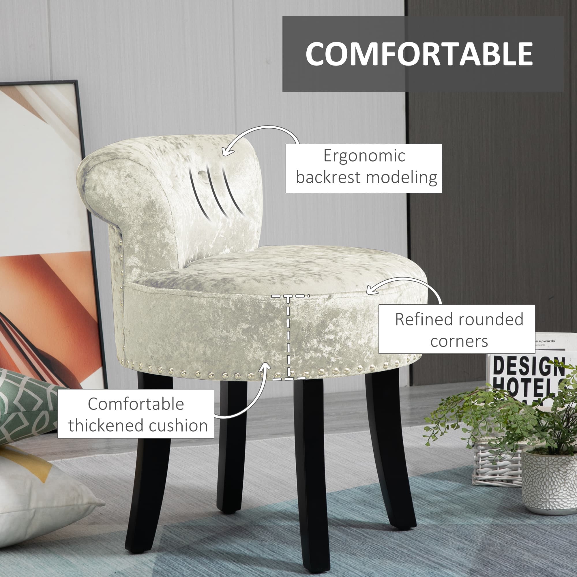 Transform Your Space with this Beige Velvet Vanity Stool - image 4