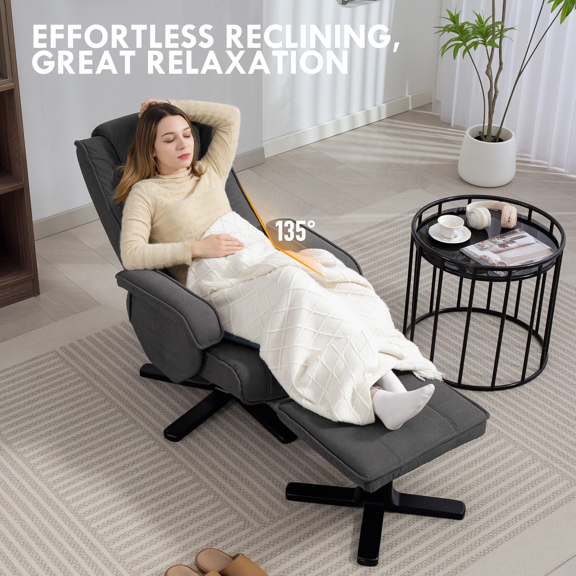Transform Your Space: Charcoal Grey Velvet Recliner & Footstool - image 2