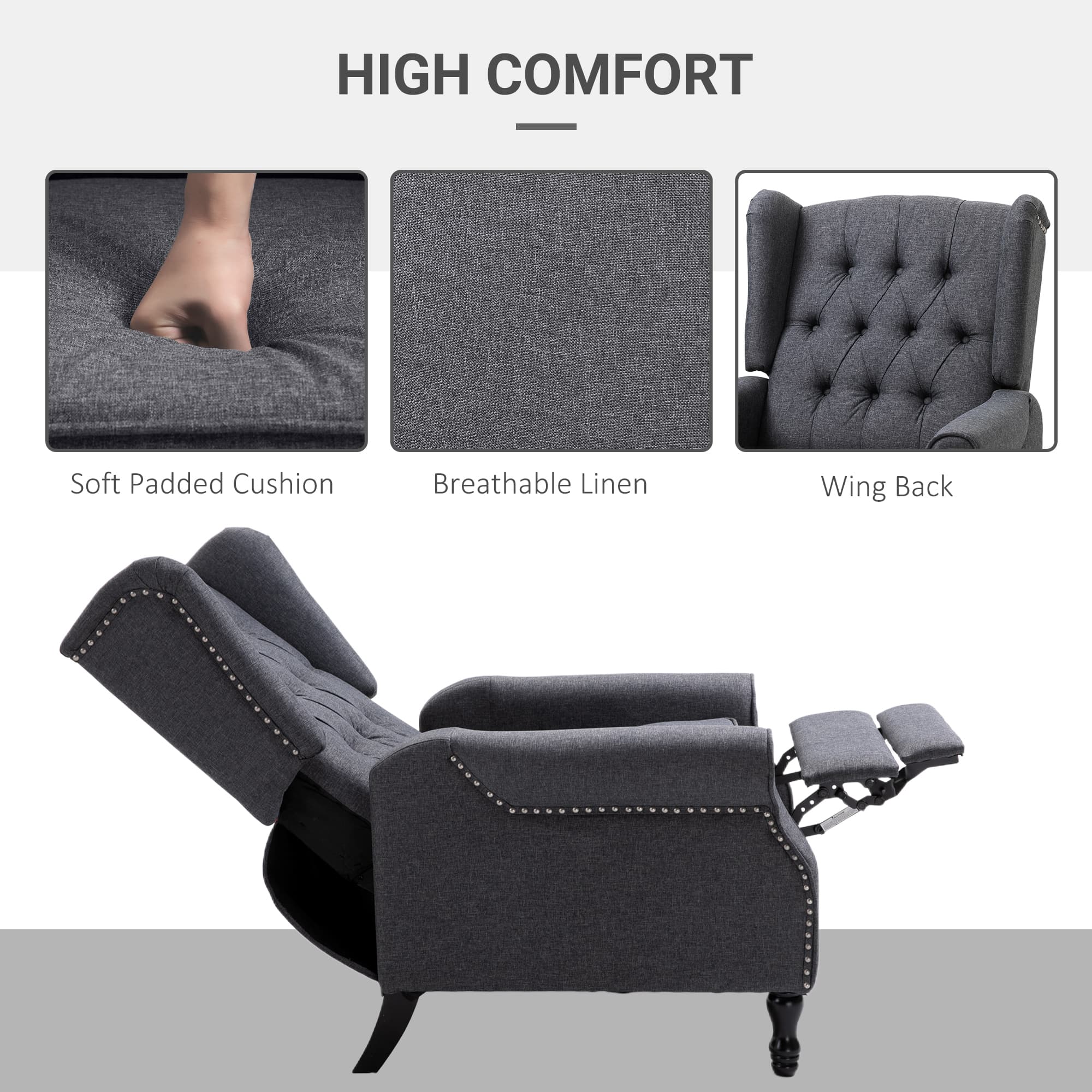 Relax in Style: Vintage Dark Grey Tufted Recliner Armchair - image 3