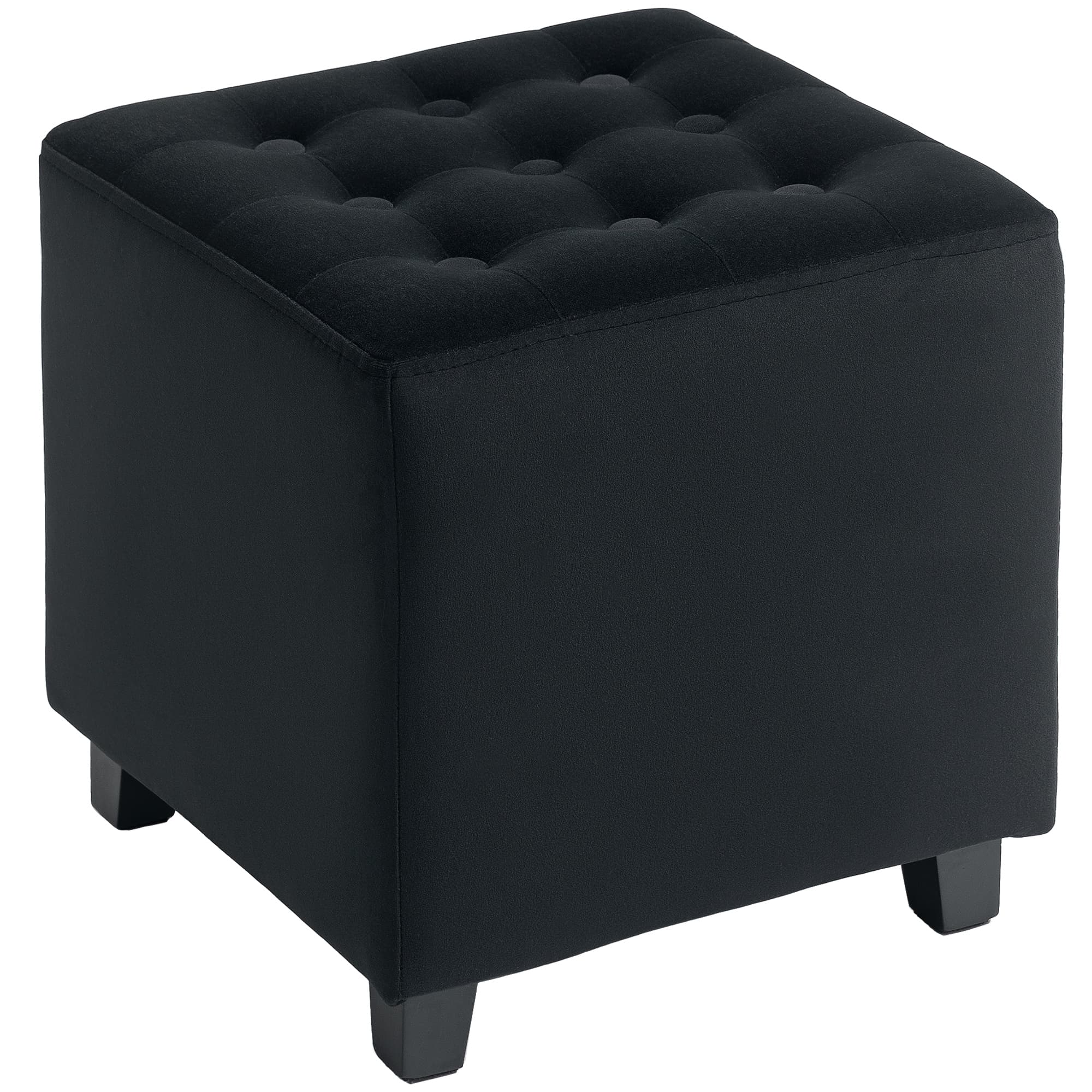 Compact Black Velvet Ottoman with Button-Tufted Top - image 8