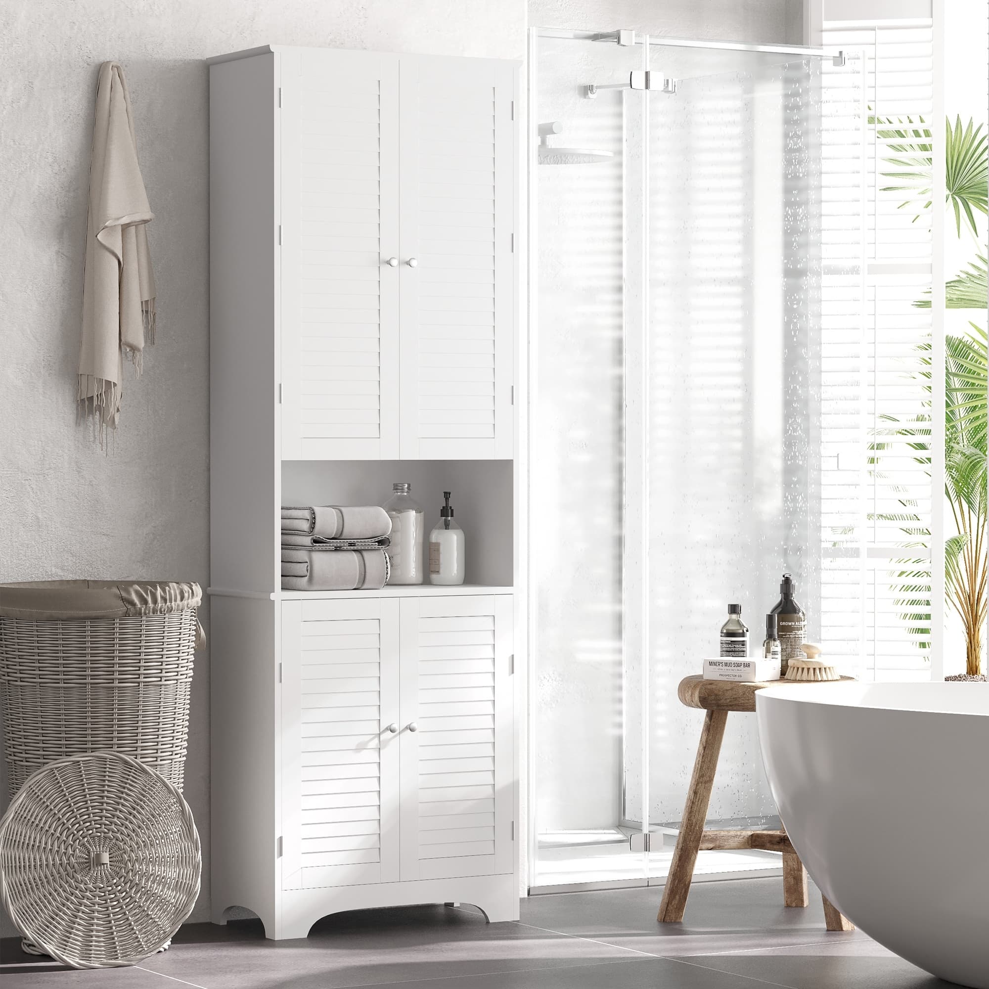 Effortless Storage: Tall White Retro Bathroom Cabinet - image 2