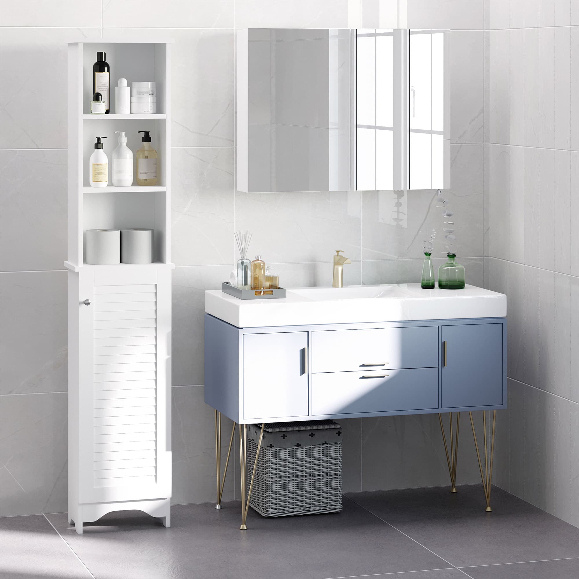 Tall Slimline White Bathroom Cabinet for Effortless Storage - image 5
