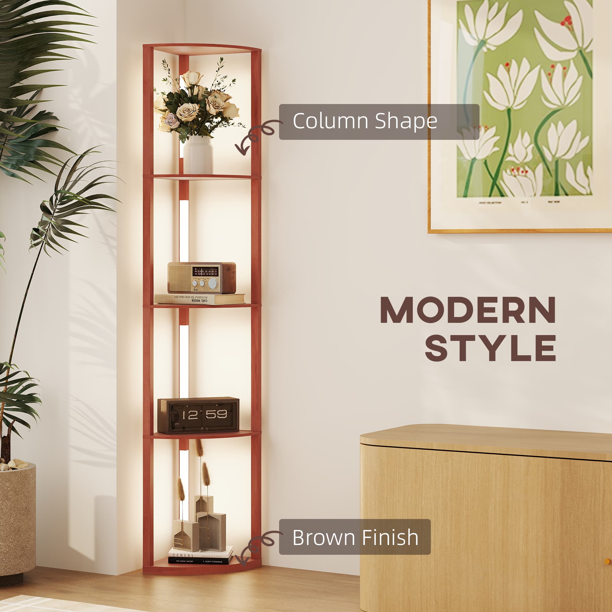 Corner Floor Lamp and Shelf Unit with Warm Dimmable LED - image 6