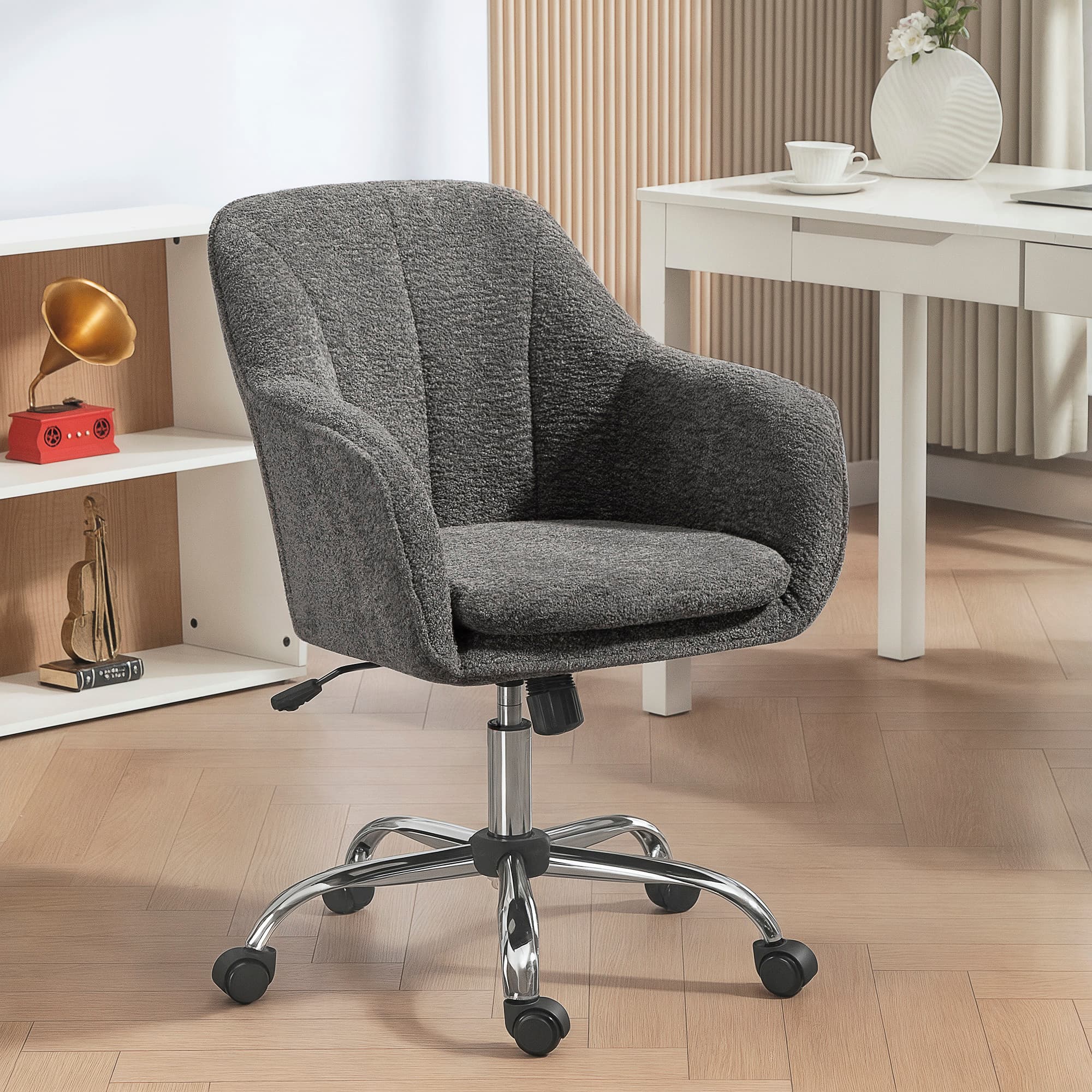 Grey Velvet-Feel Tub Office Chair for Effortless Comfort - image 1