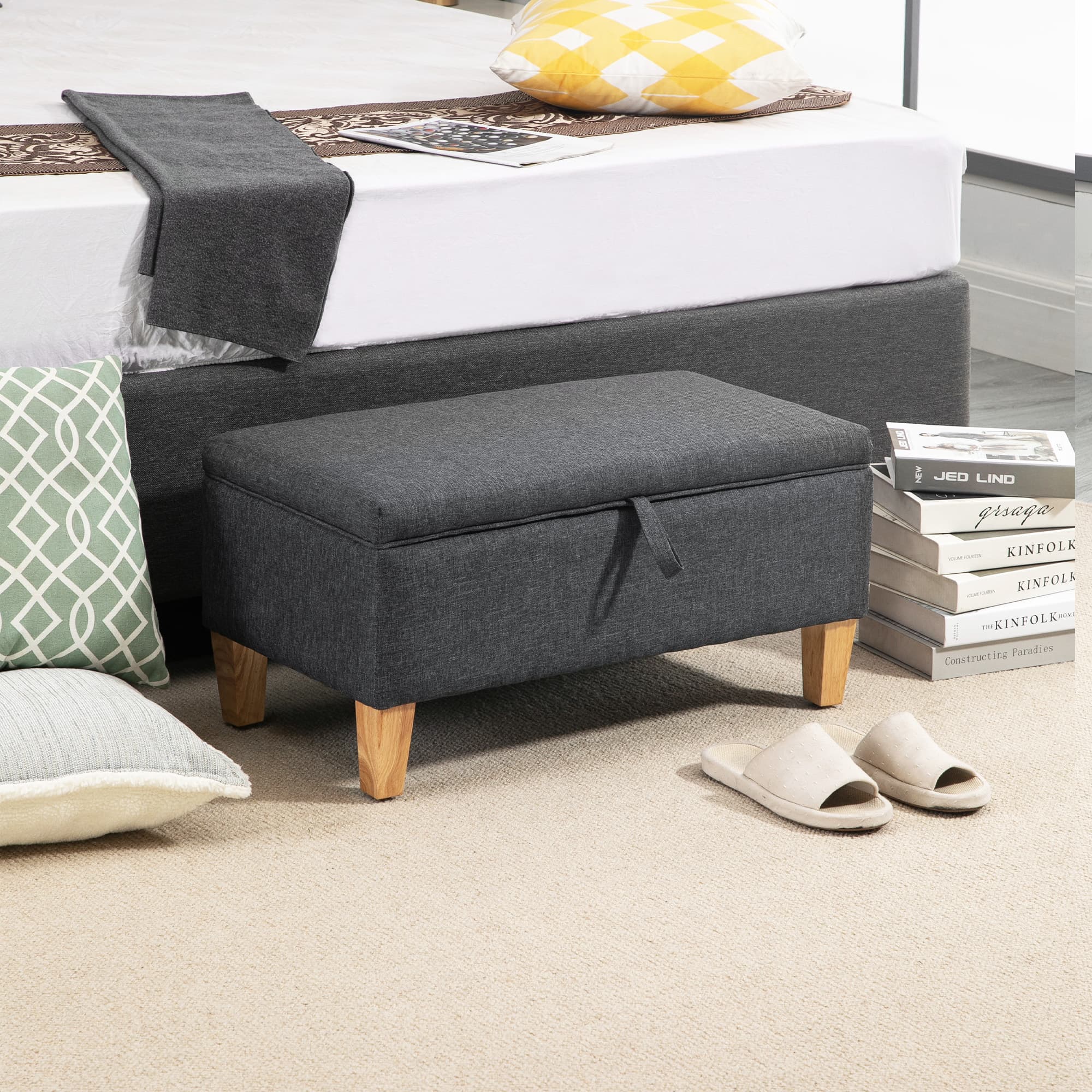 Transform Your Space with this Dark Grey Storage Ottoman Bench - image 2