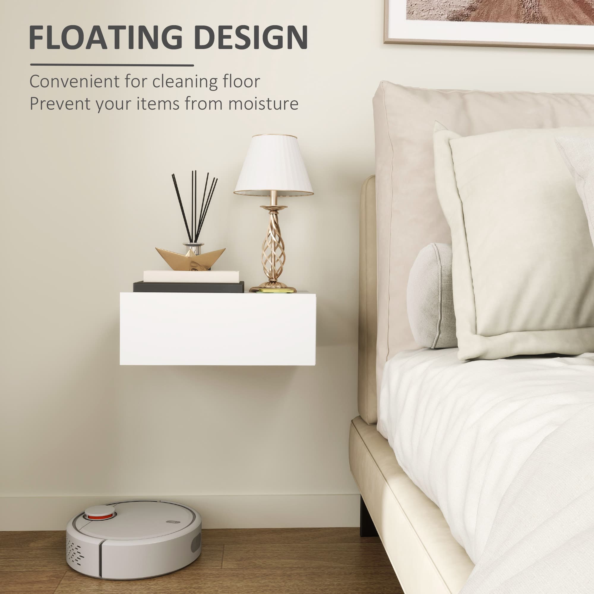 White Floating Bedside Table For Small Bedrooms - image 3