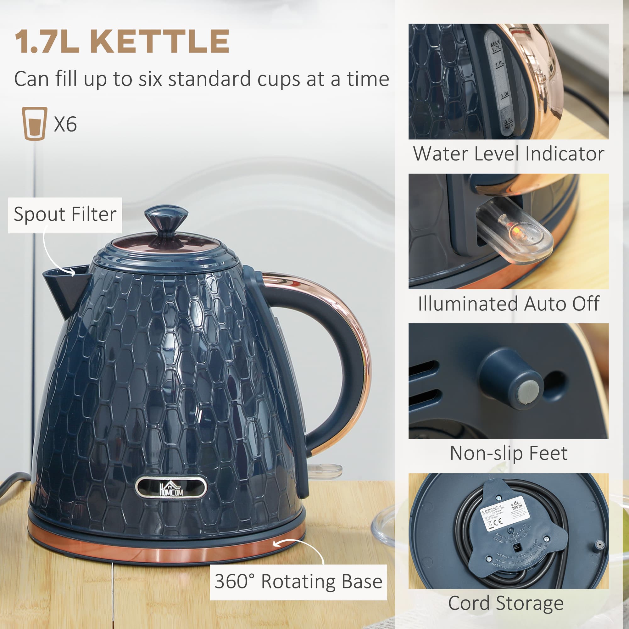 Matching Navy Kettle and 2-Slice Toaster with Copper Trim - image 9
