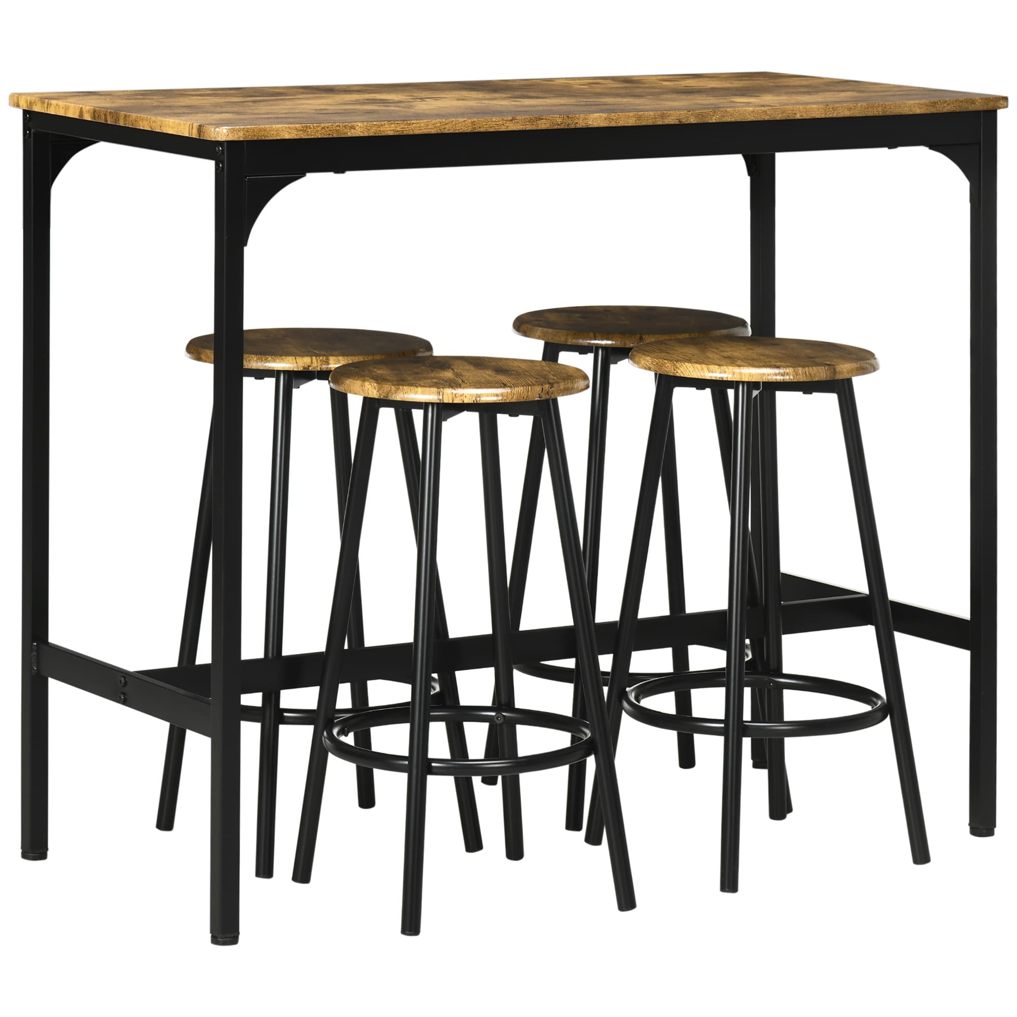 Space-Saving 5-Piece Industrial Breakfast Bar Table Set - Rustic Brown