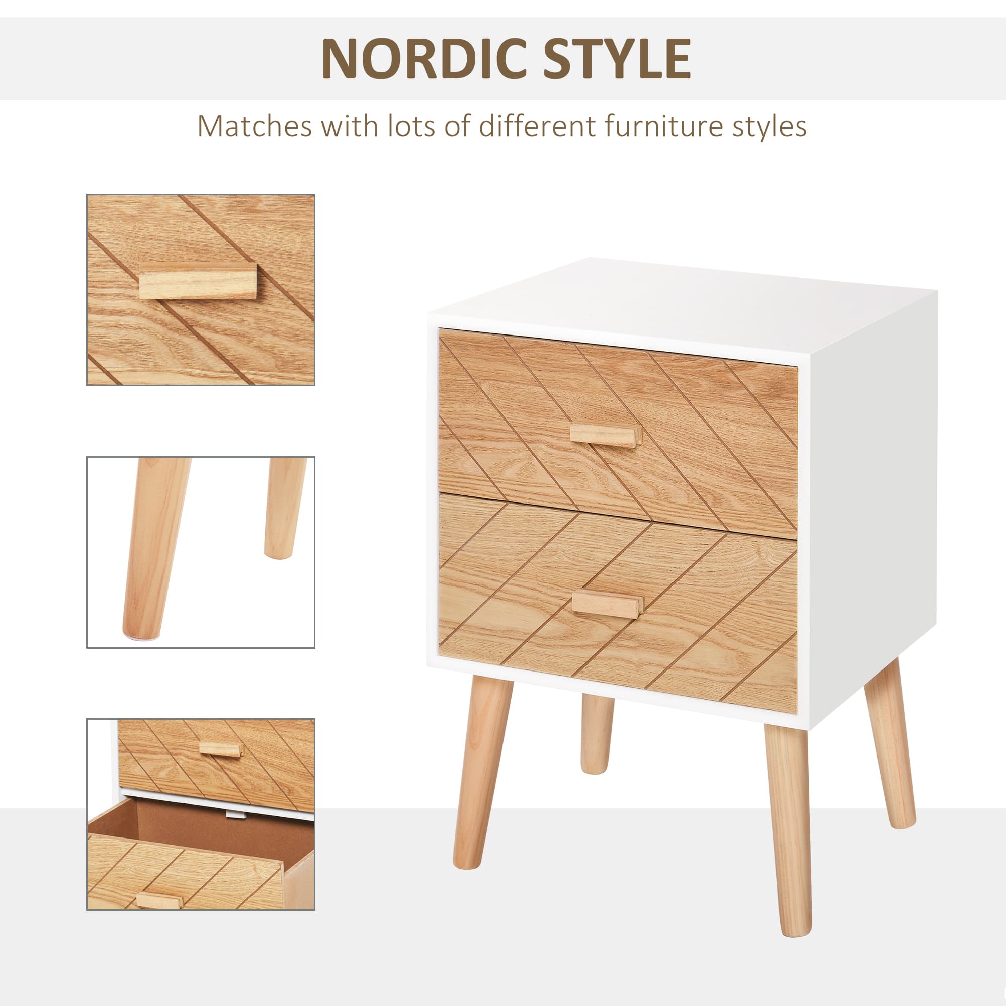 Scandi Bedside Table With Herringbone Drawer Fronts - image 10
