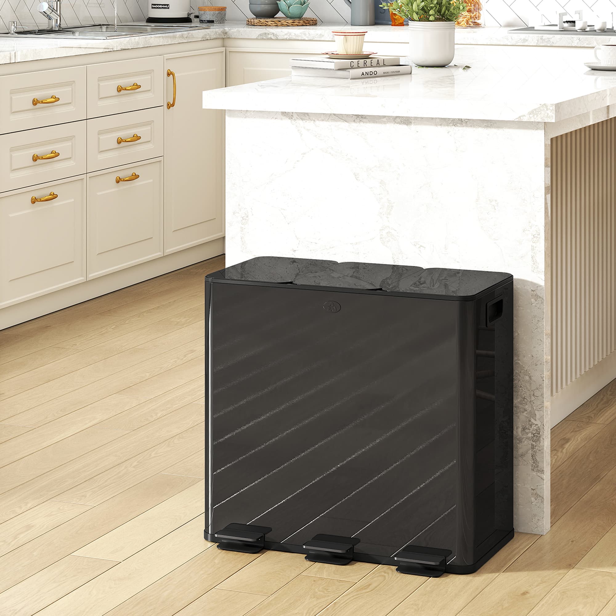 Effortless Kitchen Sorting: 60L Black Triple Recycling Bin - image 5