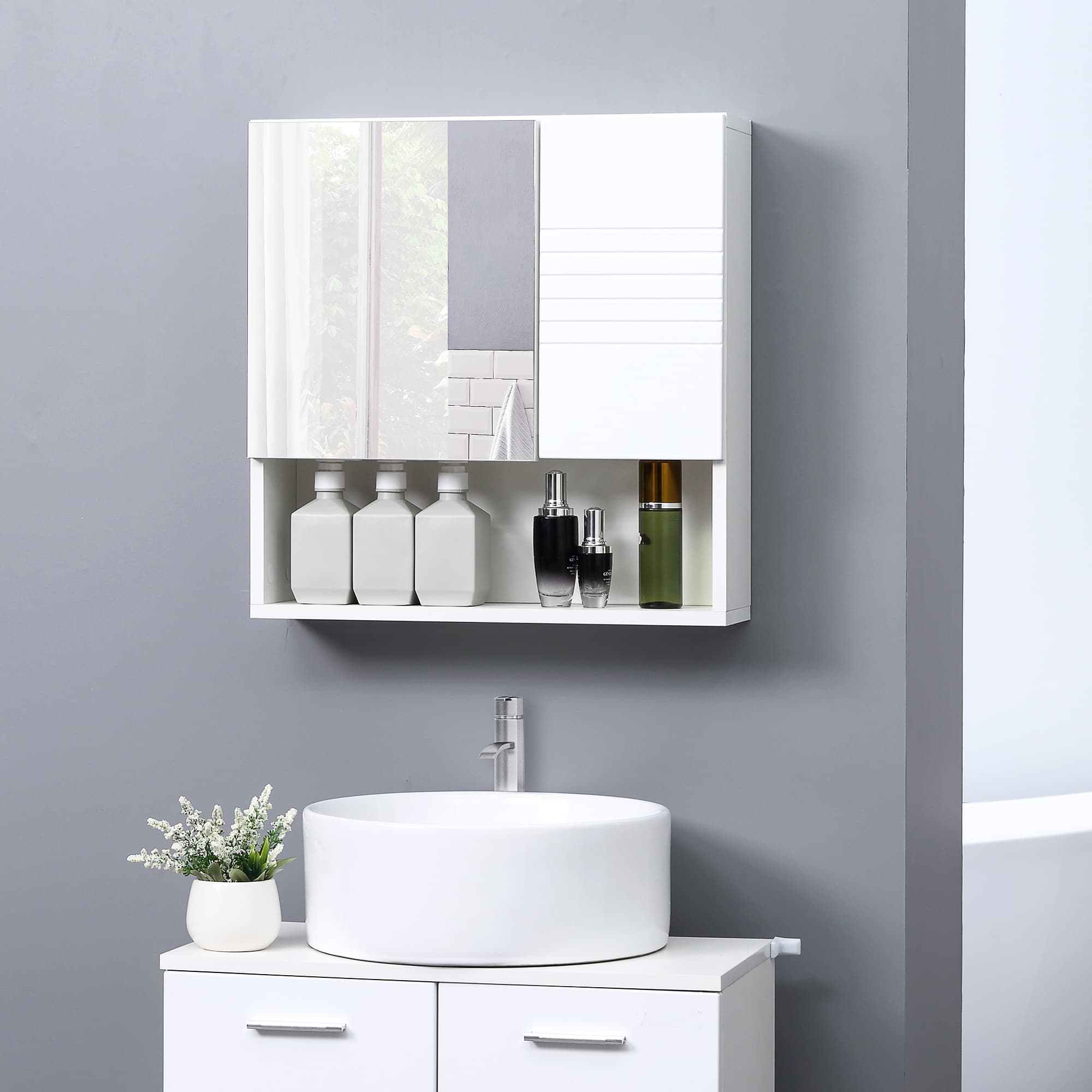 Wall-Mounted White Bathroom Mirror Cabinet - image 6