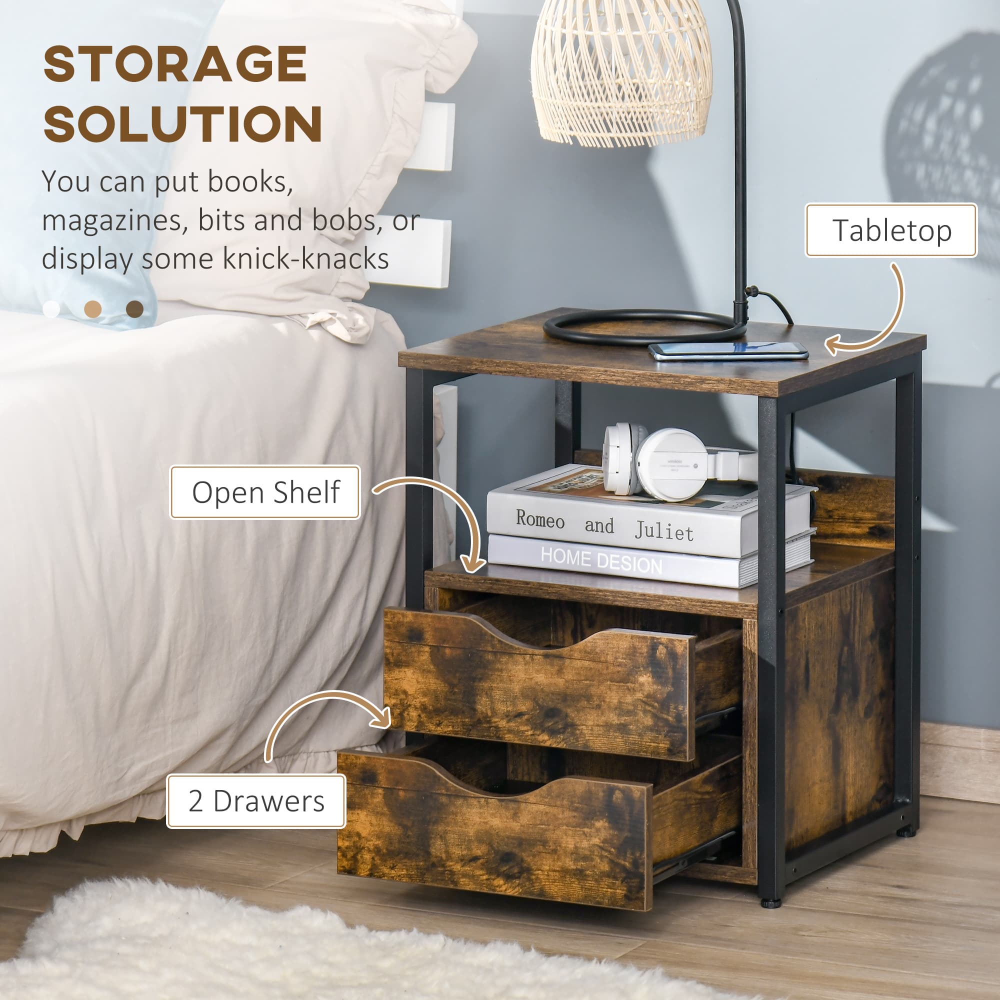 Industrial side table with drawers and open shelf - image 3