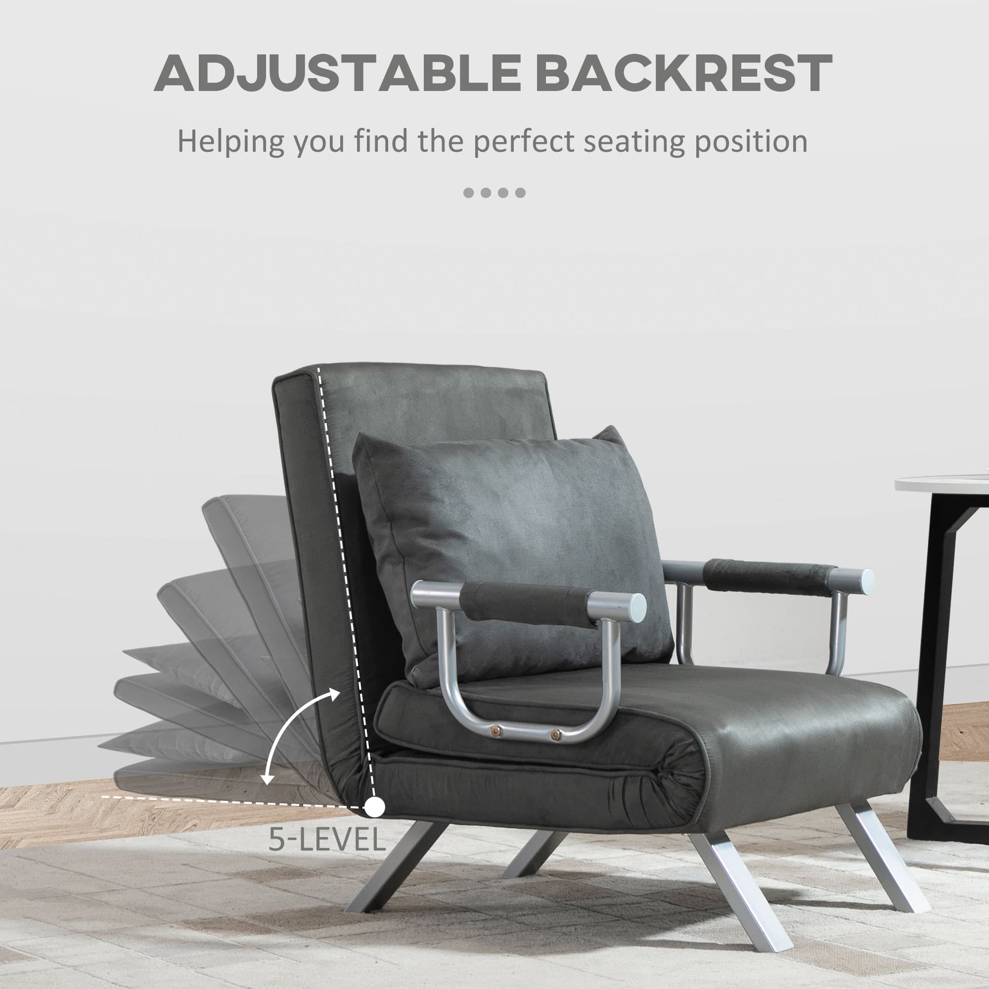 Transform Your Space with this 4-in-1 Grey Faux Suede Chair Bed - image 2
