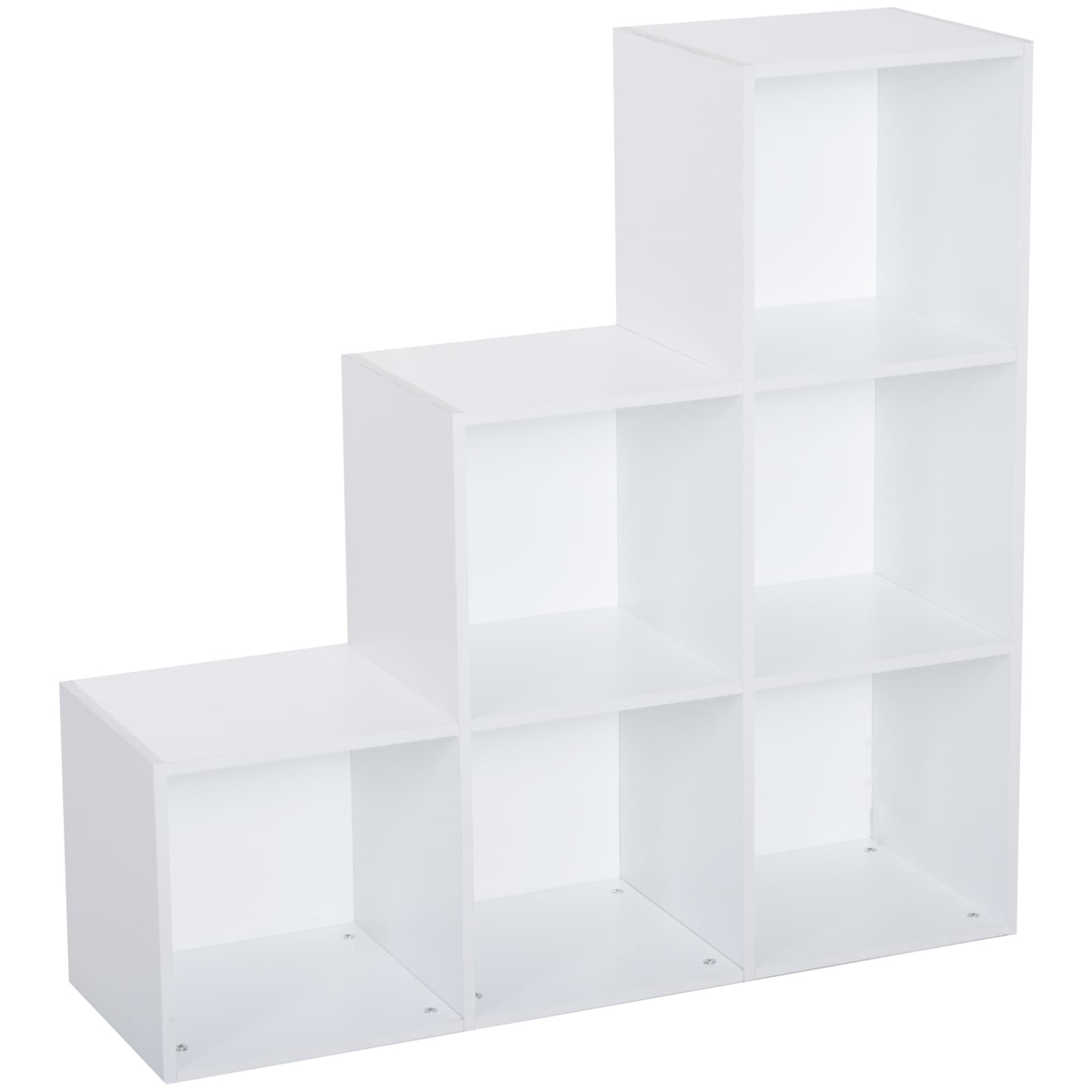 Modern White 6-Cube Step Bookcase for Effortless Storage - White