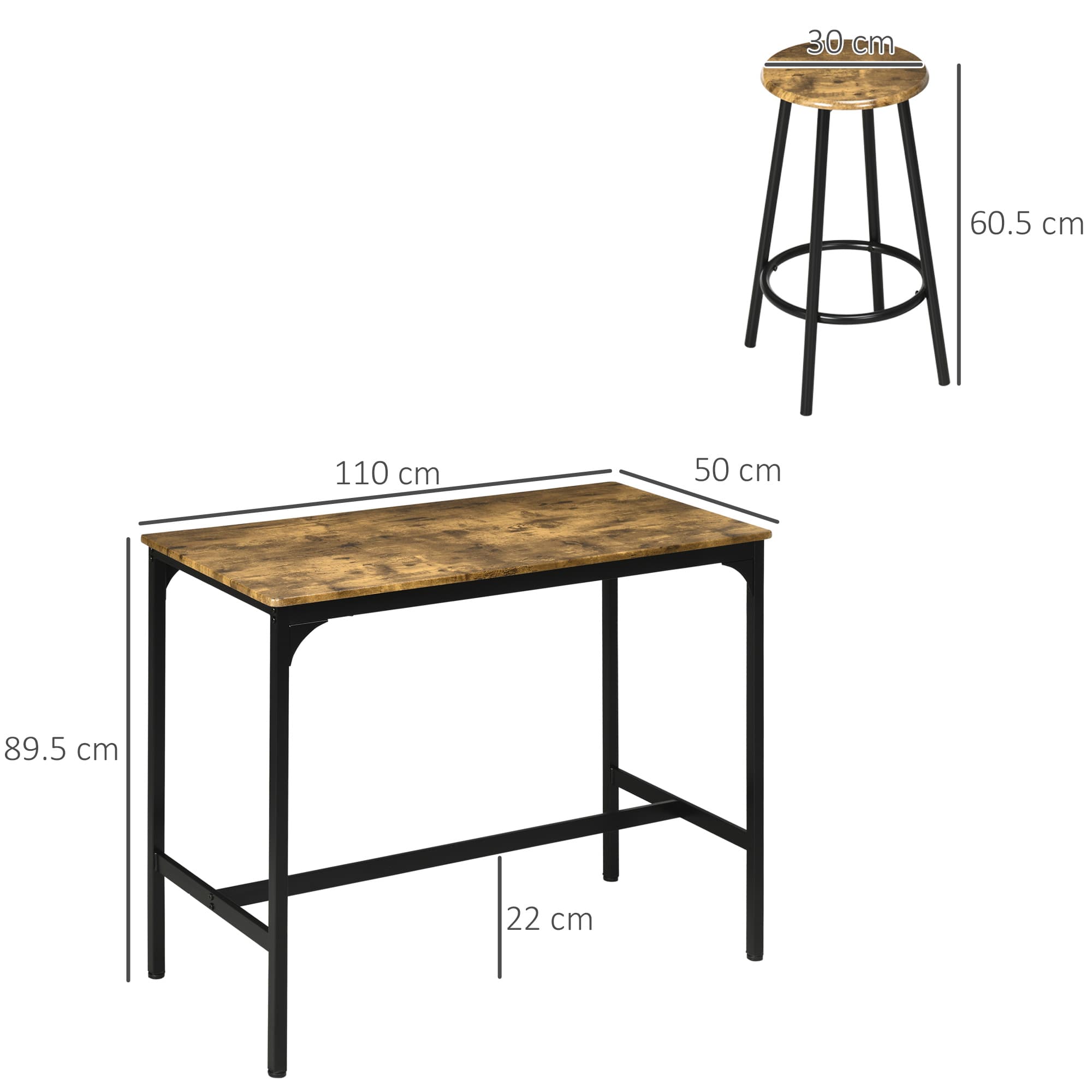 Space-Saving 5-Piece Industrial Breakfast Bar Table Set - image 5