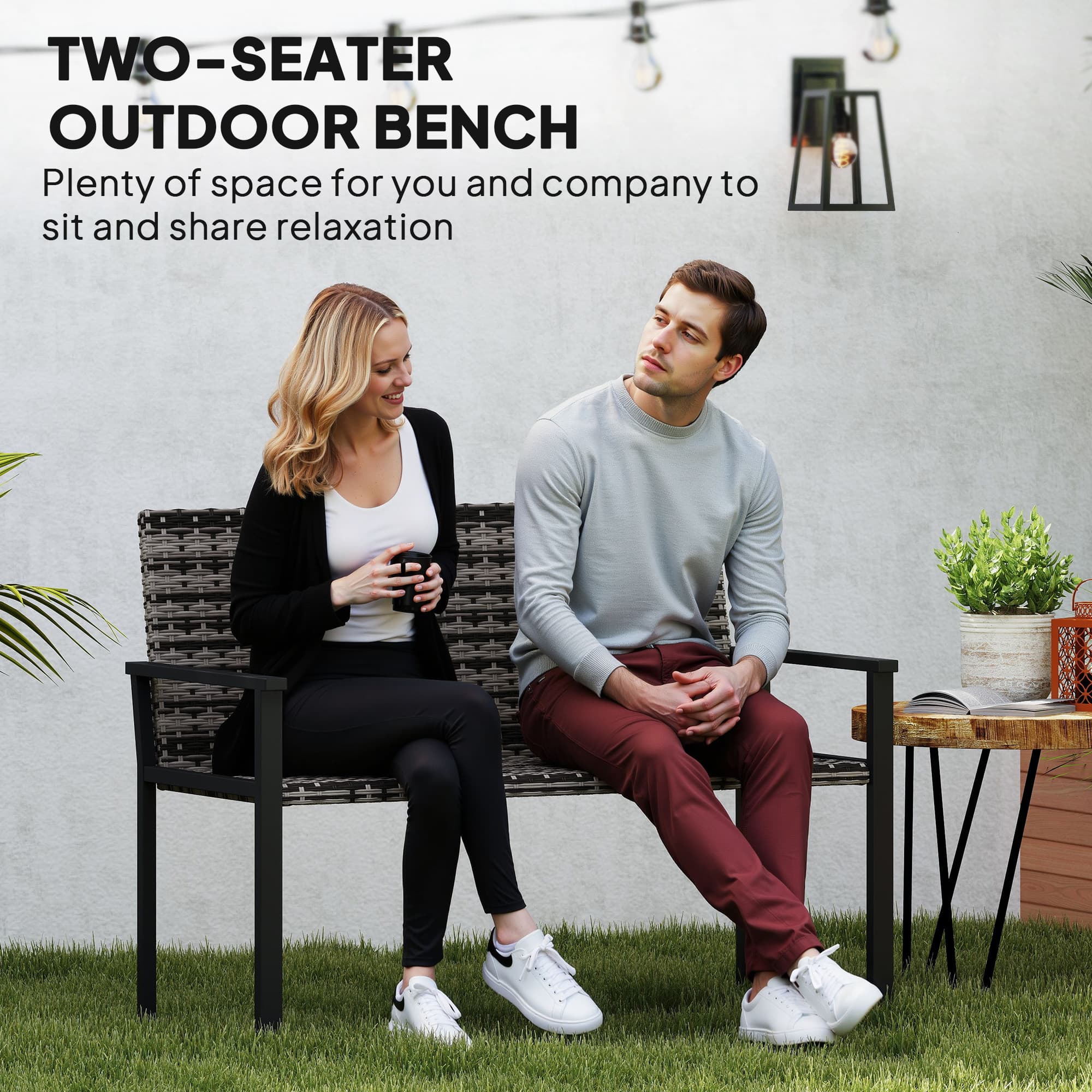 Premium Two-Seater Mixed Grey Rattan Garden Bench - image 2