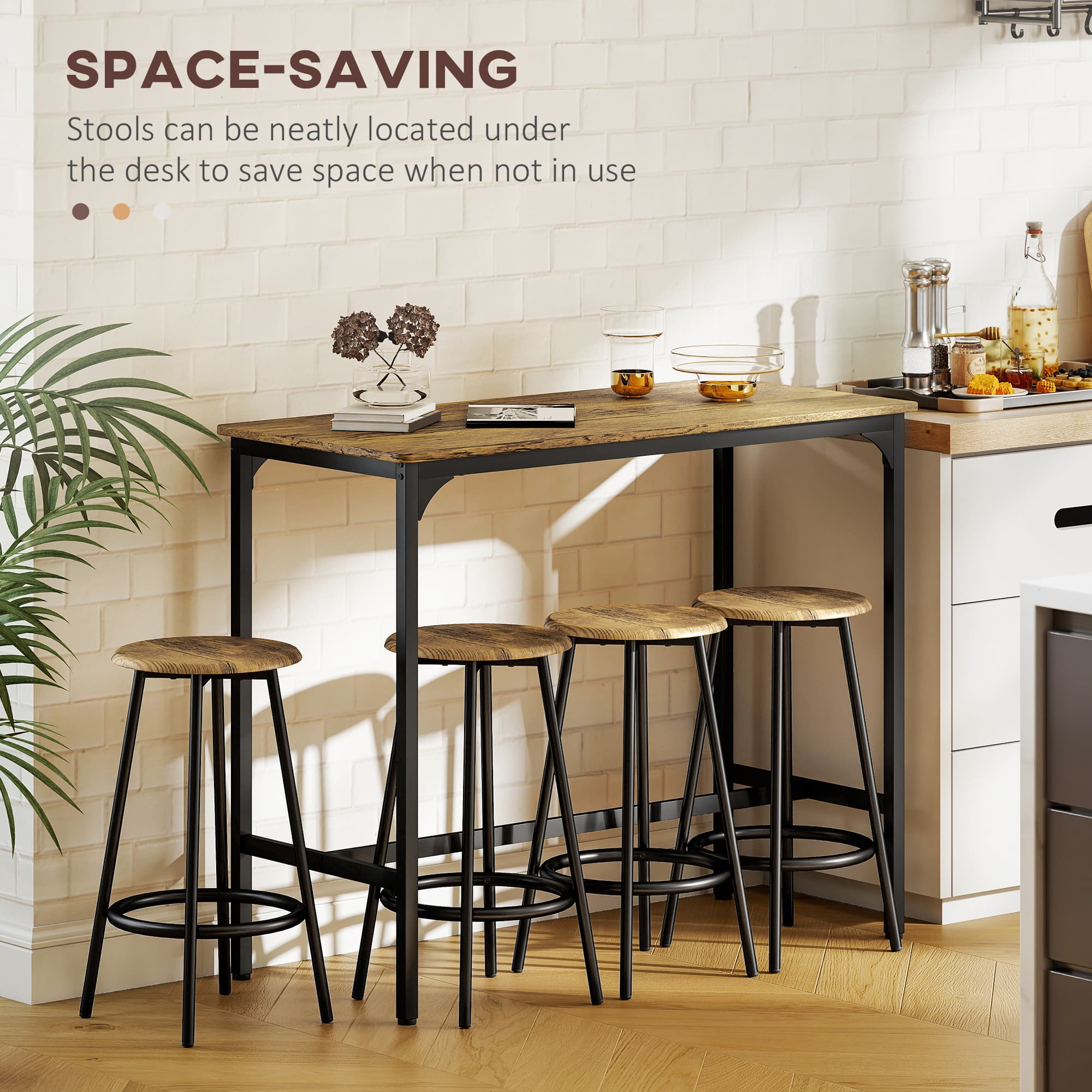 Space-Saving 5-Piece Industrial Breakfast Bar Table Set - image 1