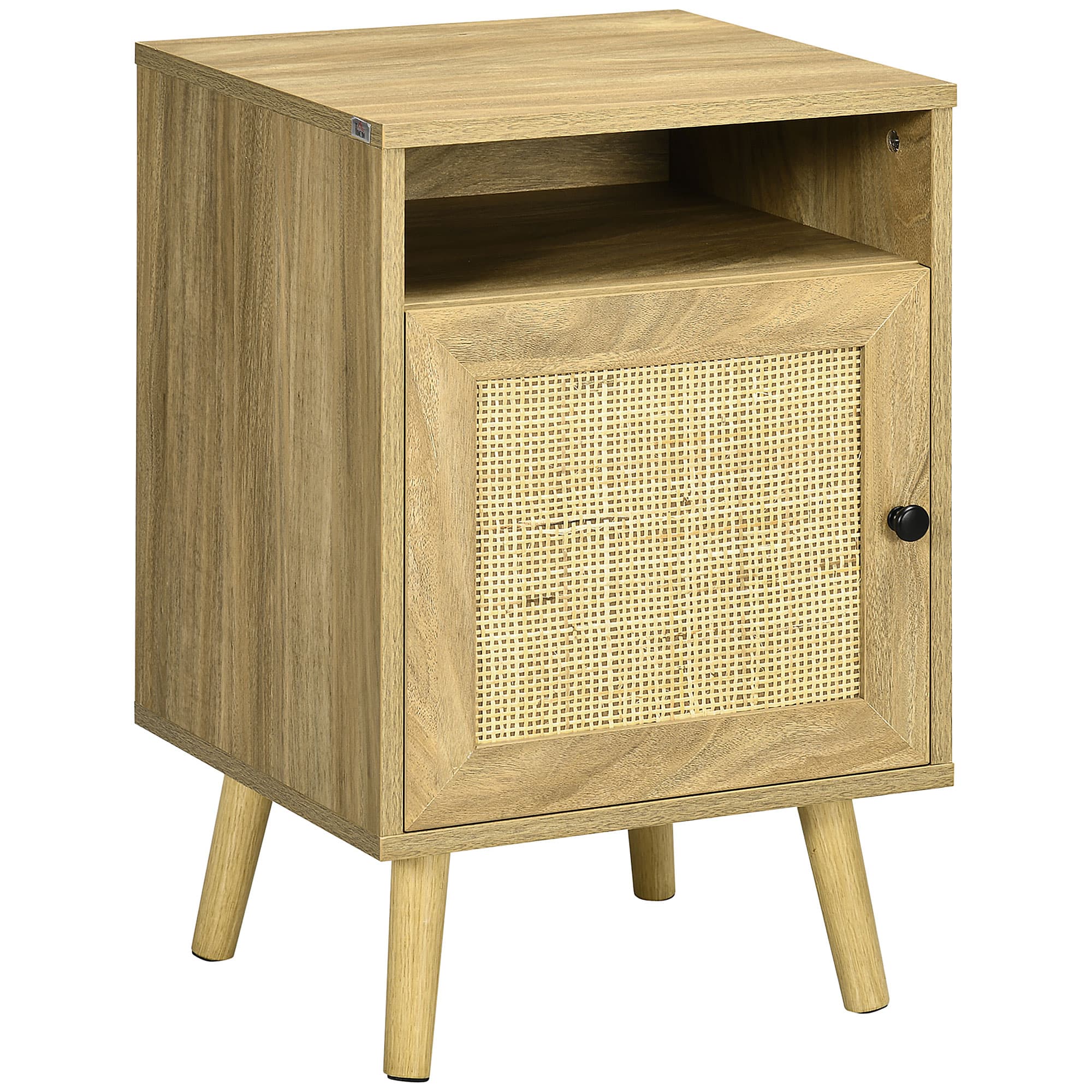 Natural Bedside Table with Rattan Door Storage - image 8