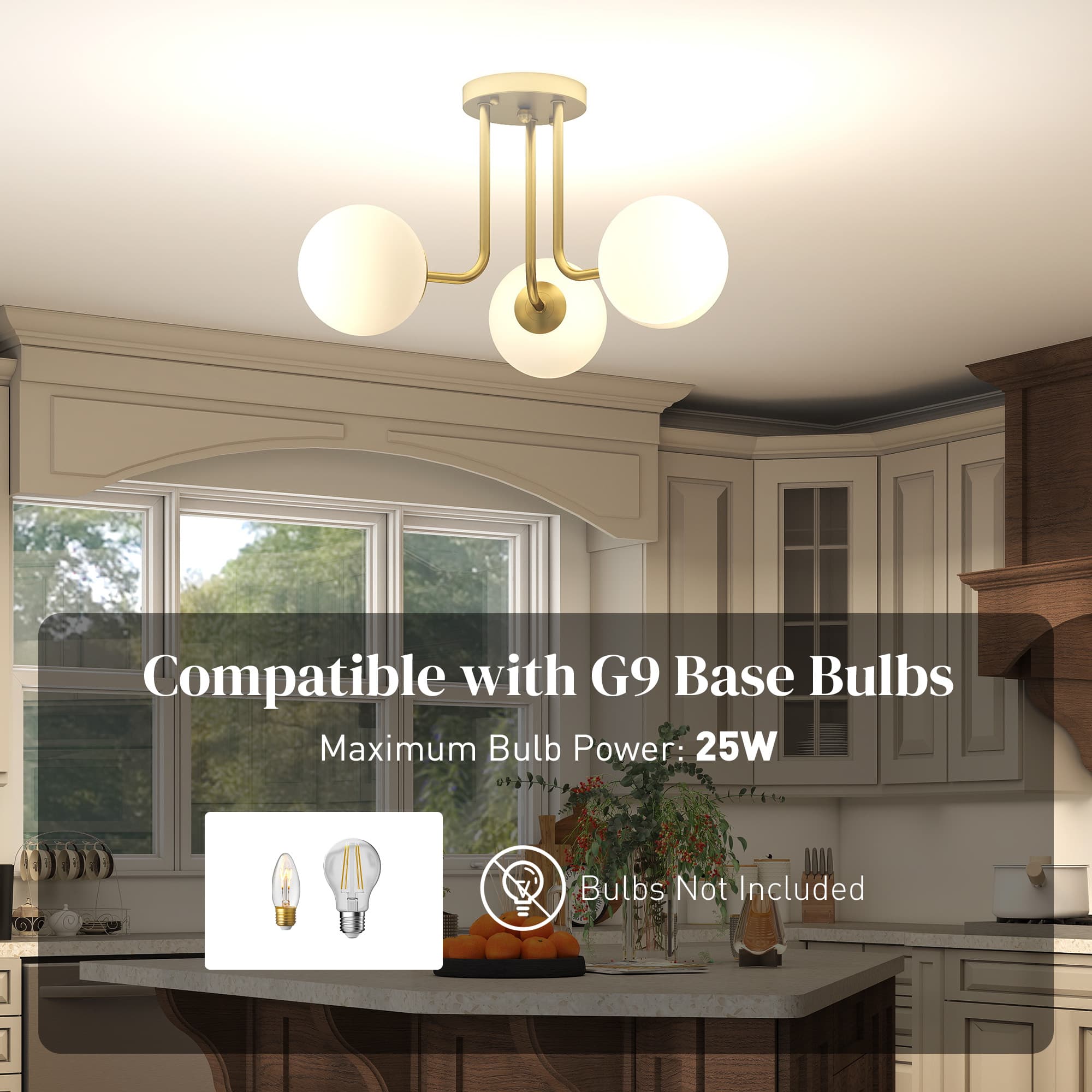 Three Globe Ceiling Light with Brushed Gold Arms - image 9