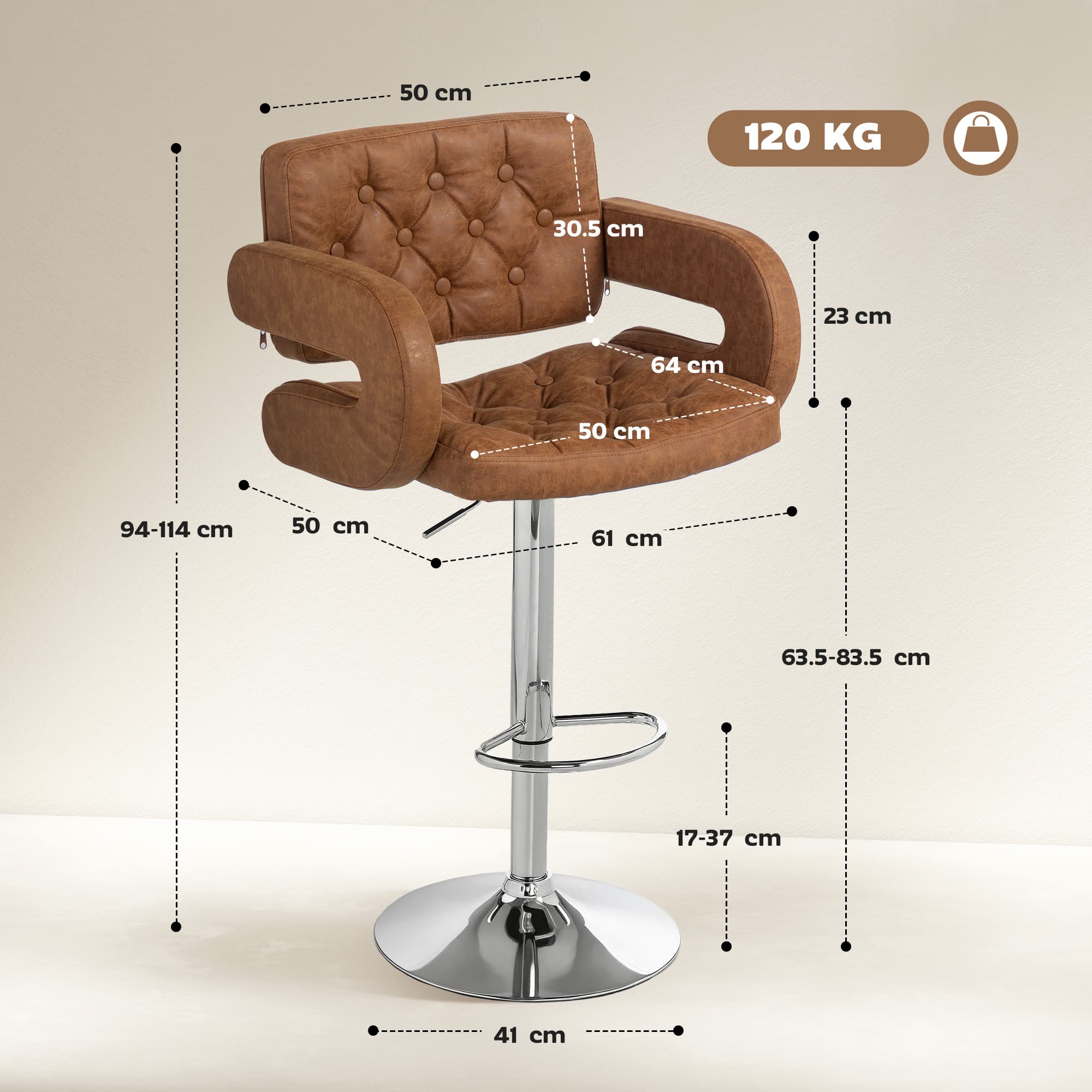 Transform Your Kitchen with this Adjustable Brown Bar Stool - image 1