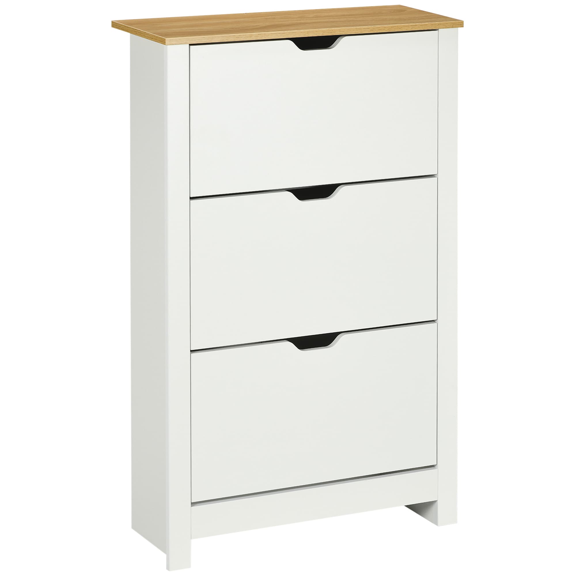 Effortless Hallway Storage: Slim White 3-Drawer Shoe Cabinet - White
