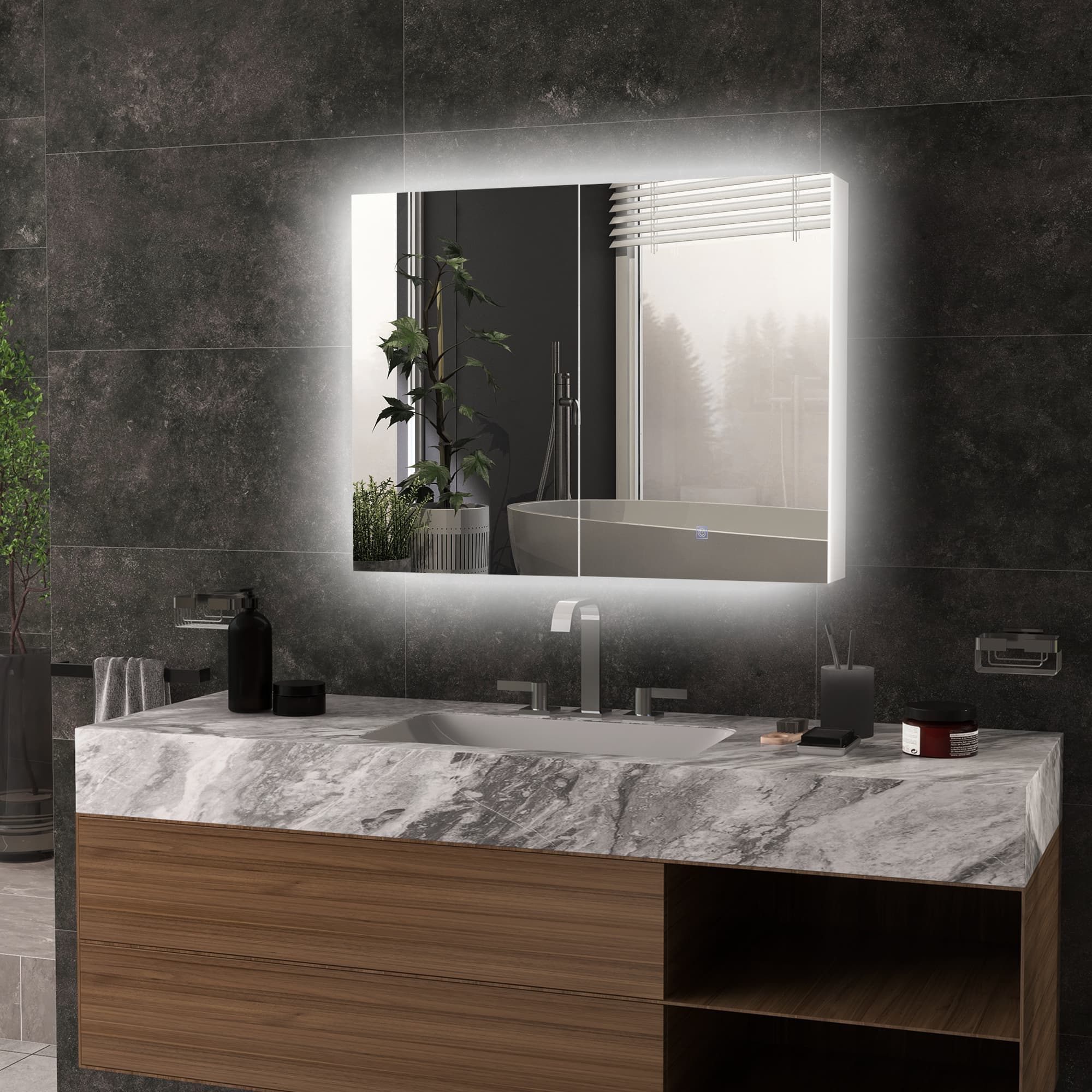 Kleankin High Gloss White LED Bathroom Mirror Cabinet - image 4