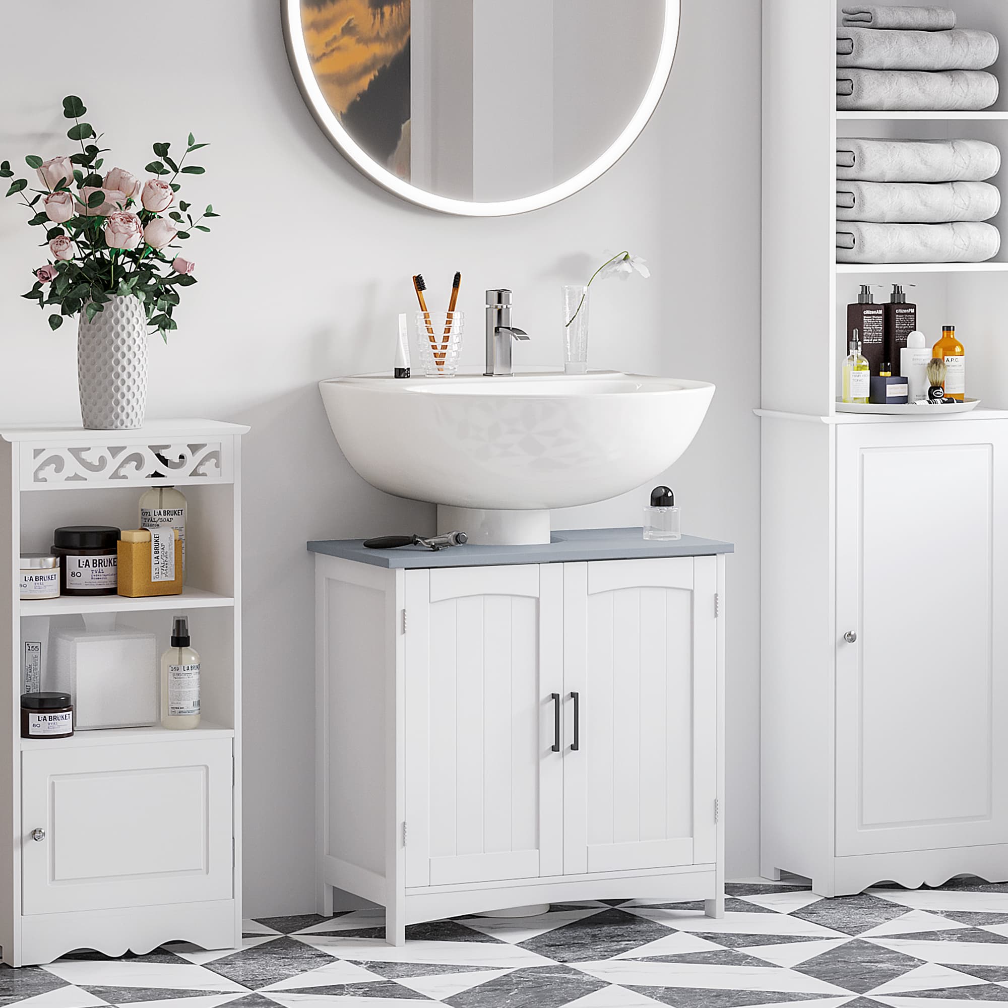 White Under-Sink Cabinet with Adjustable Shelves - image 6