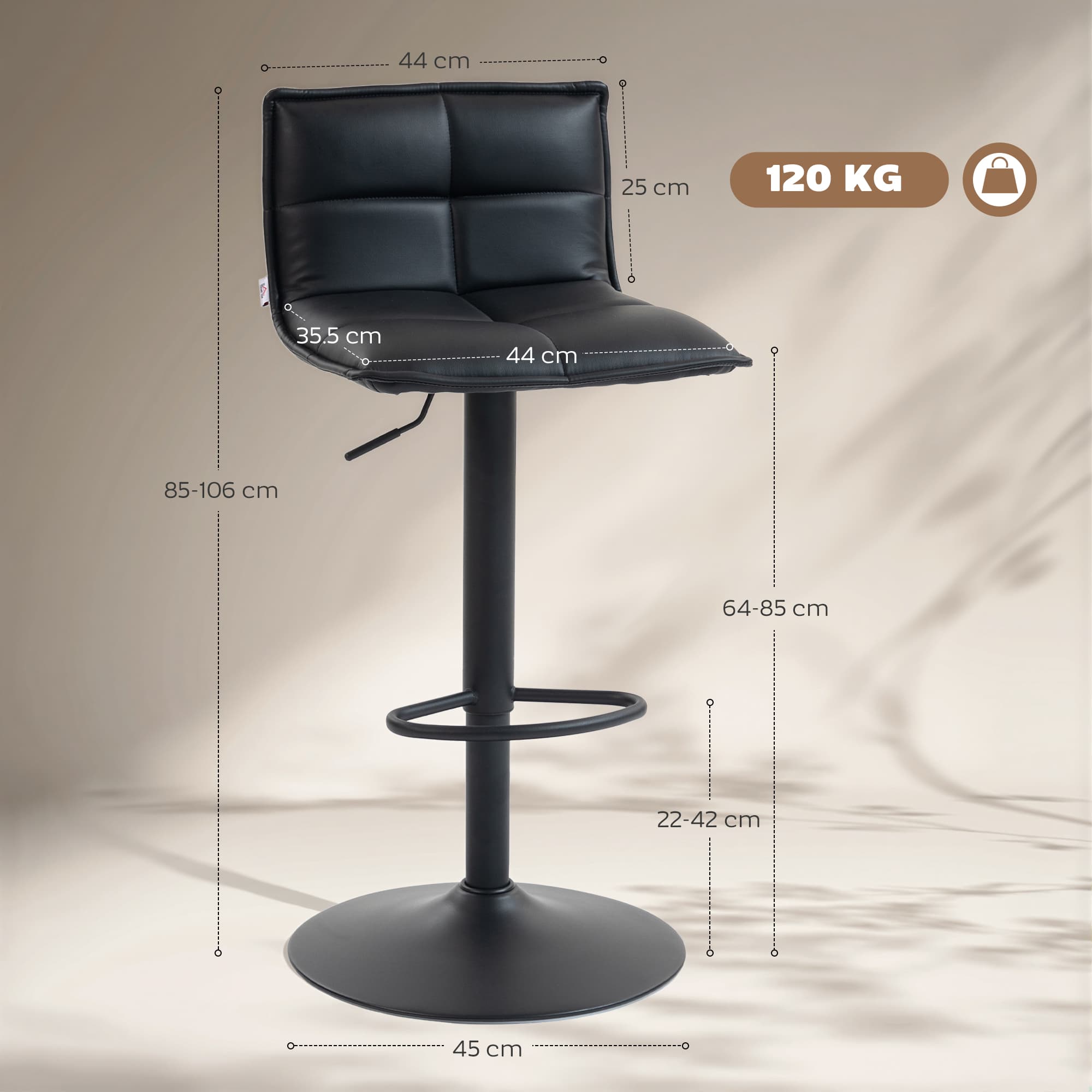 Modern Black Faux Leather Adjustable Bar Stools (Set of Two) - image 1
