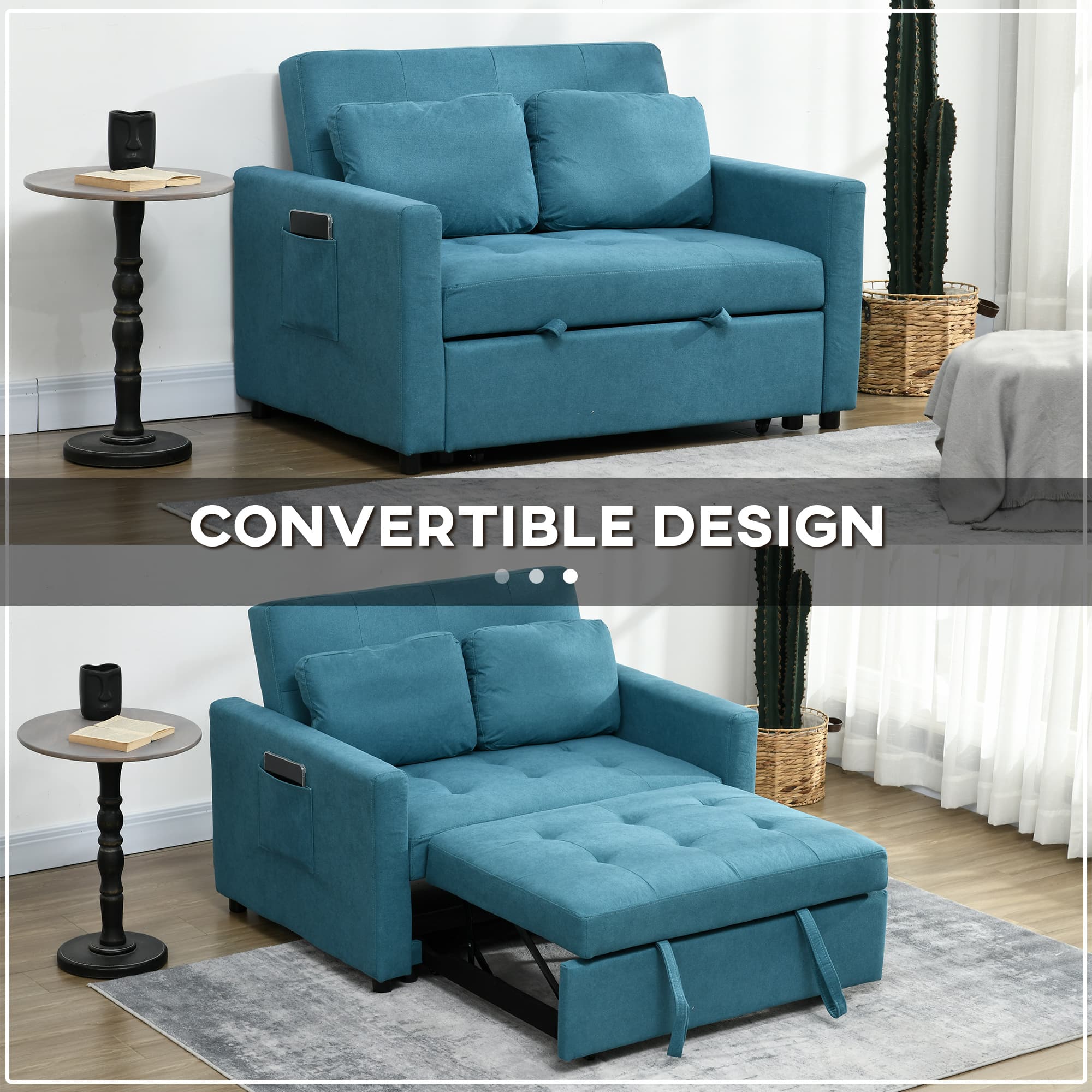 Transform Your Space With This Blue Velvet Loveseat Sofa Bed - image 2