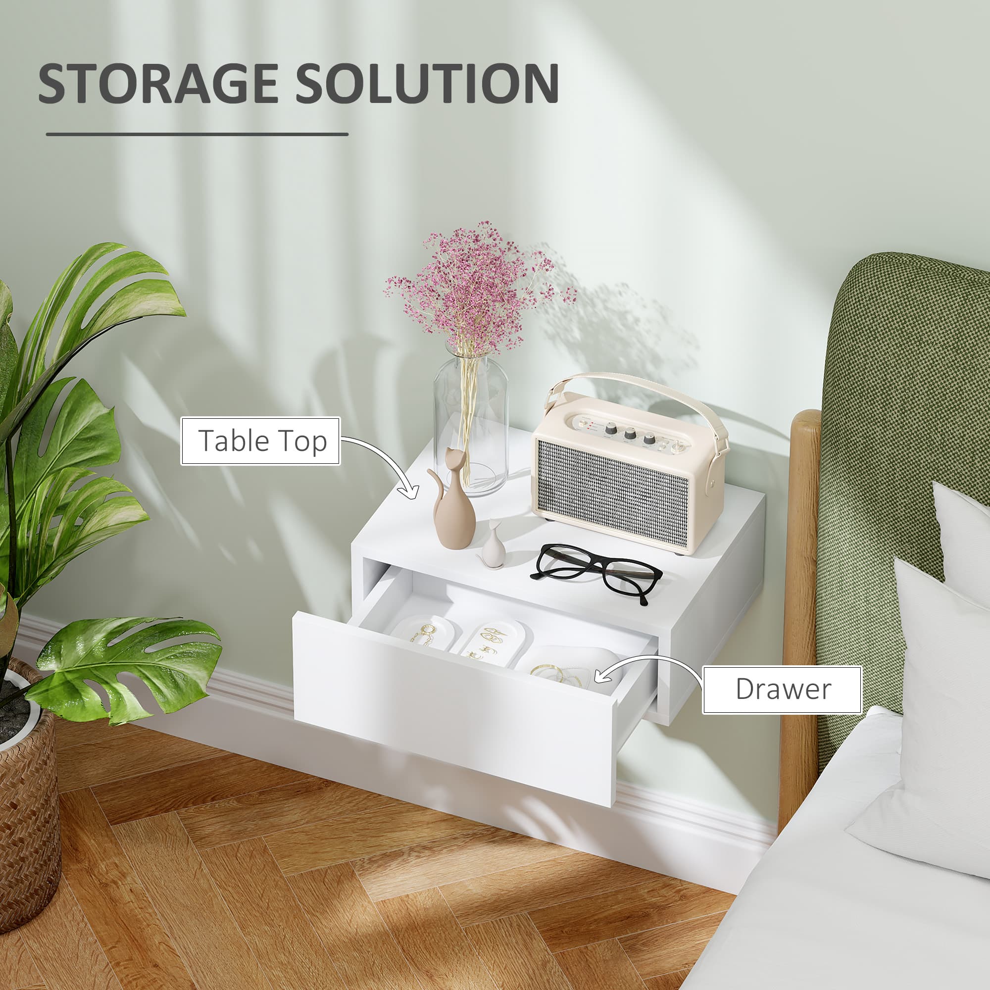 White Floating Bedside Table For Small Bedrooms - image 5