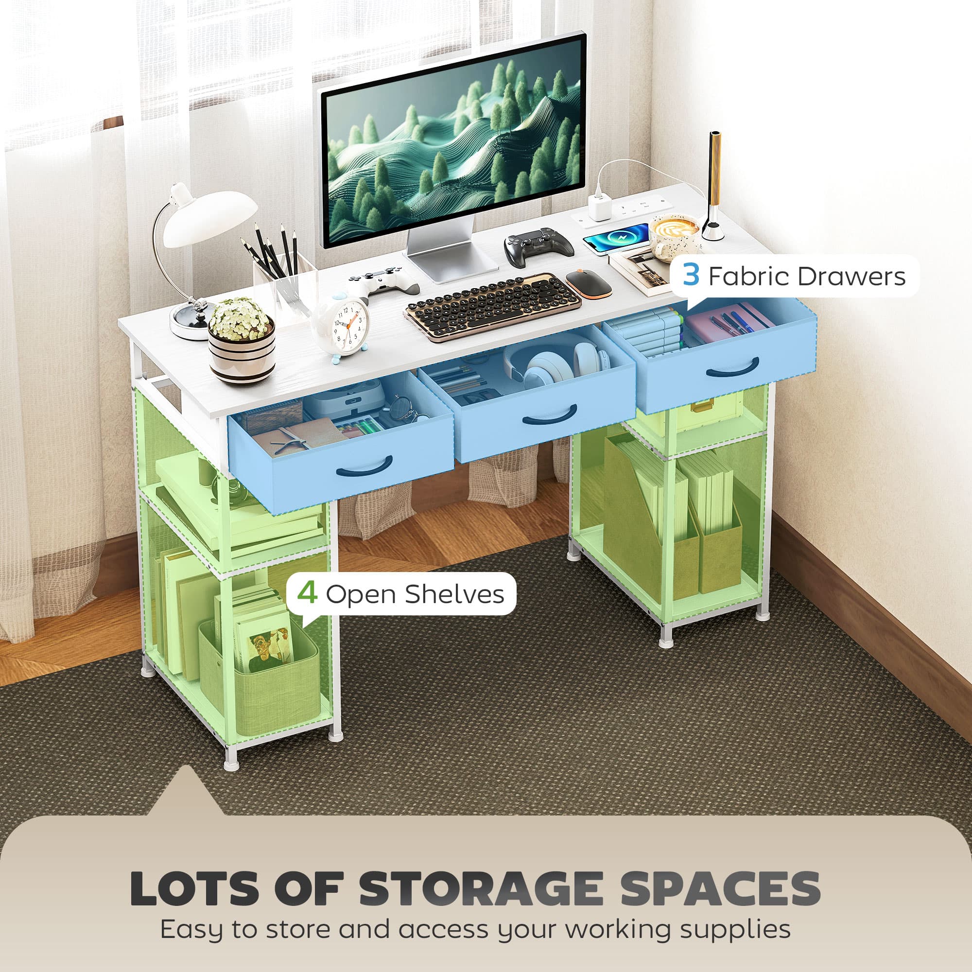Effortless Organisation: 120cm White Desk with Power Station - image 2