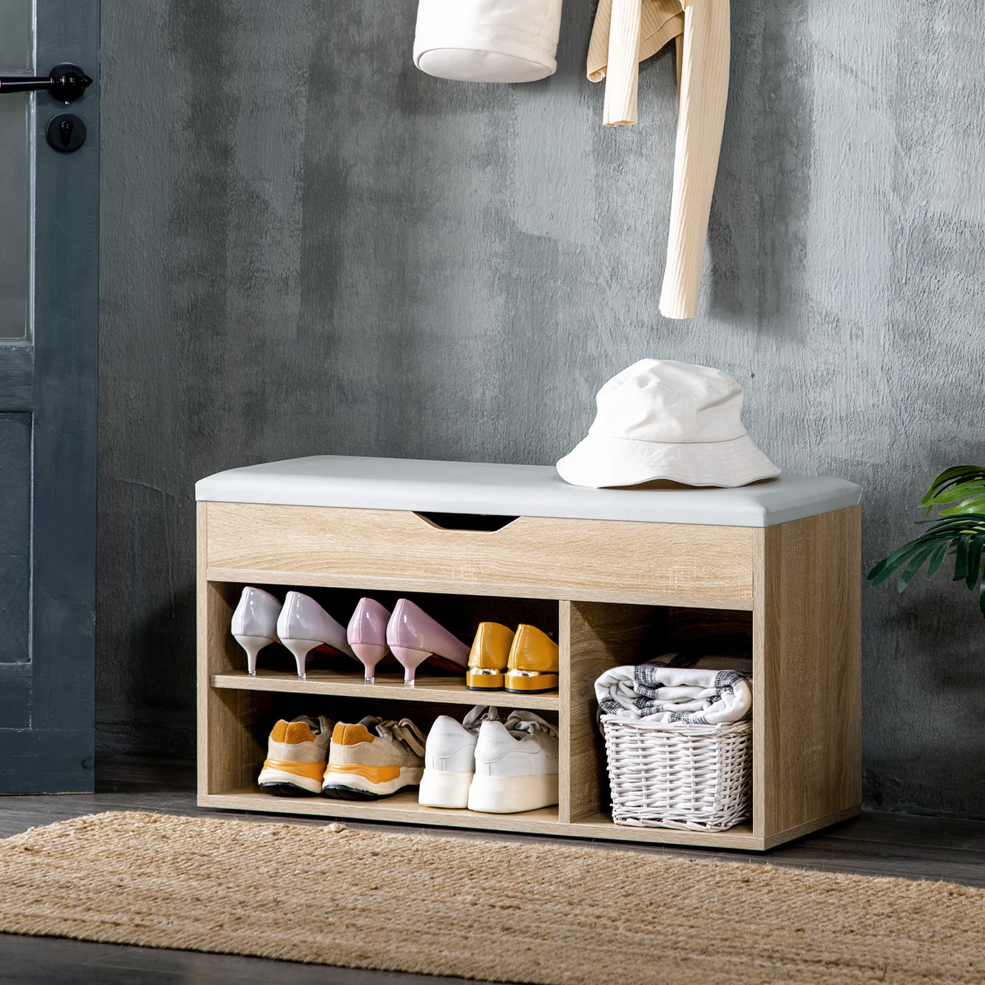 Oak Shoe Storage Bench with Hidden Top Space - image 4