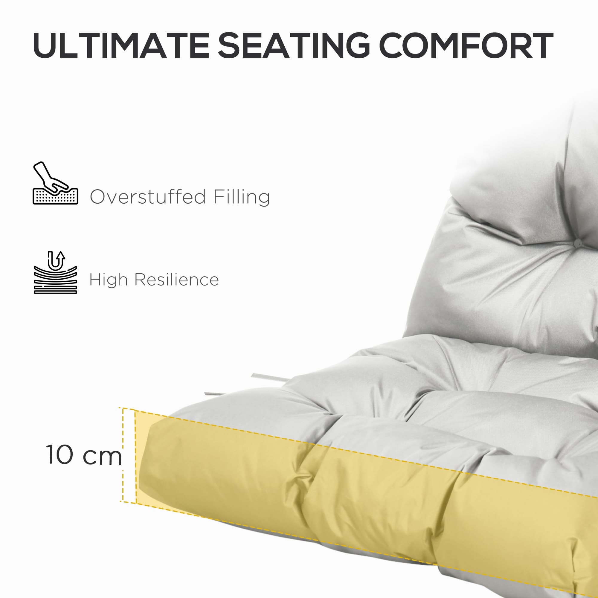 Tufted Garden Chair Cushion with Back Support, Light Grey - image 10