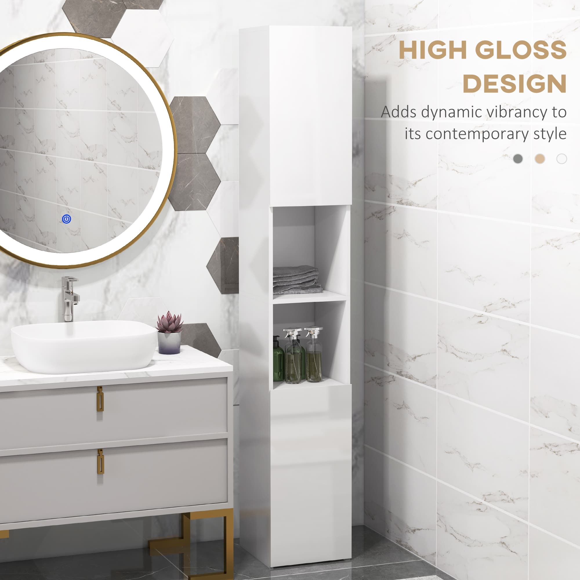 Tall High Gloss White Bathroom Cabinet for Smart Storage - image 4